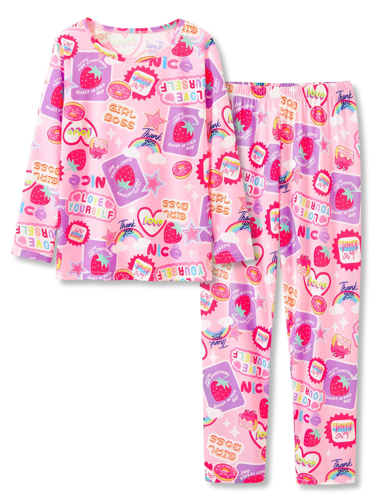 Beezizac Girls Pajamas Cute Print Short/Long Sleeve Pants Set Size 6-18
