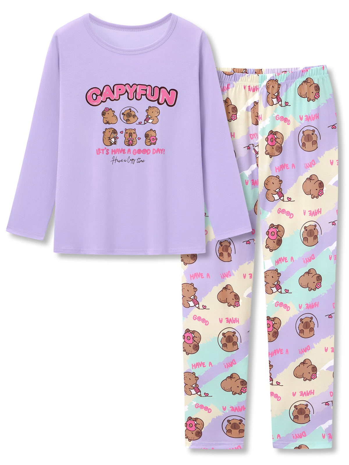 Topgal Girls Long Sleeve Pajamas, 2-Piece Top and Pants, Sizes 6-18