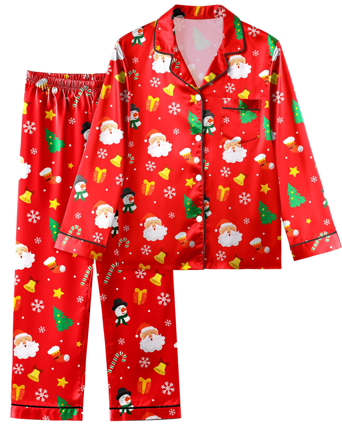 Girls Pajamas Satin Pajama Set Silky Bow Pjs Long Sleeve Button Down Sleepwear Loungewear Sets for Big Kids 7-14Y