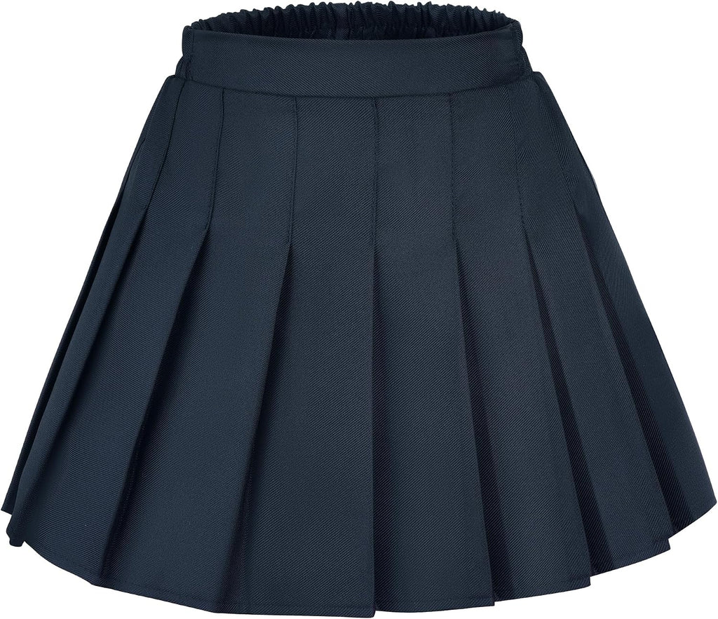 Girls Pleated Skirt Classic Pleated Uniform Skirts with Elastic Waistband School Uniform Tennis Dress with Lining Shorts