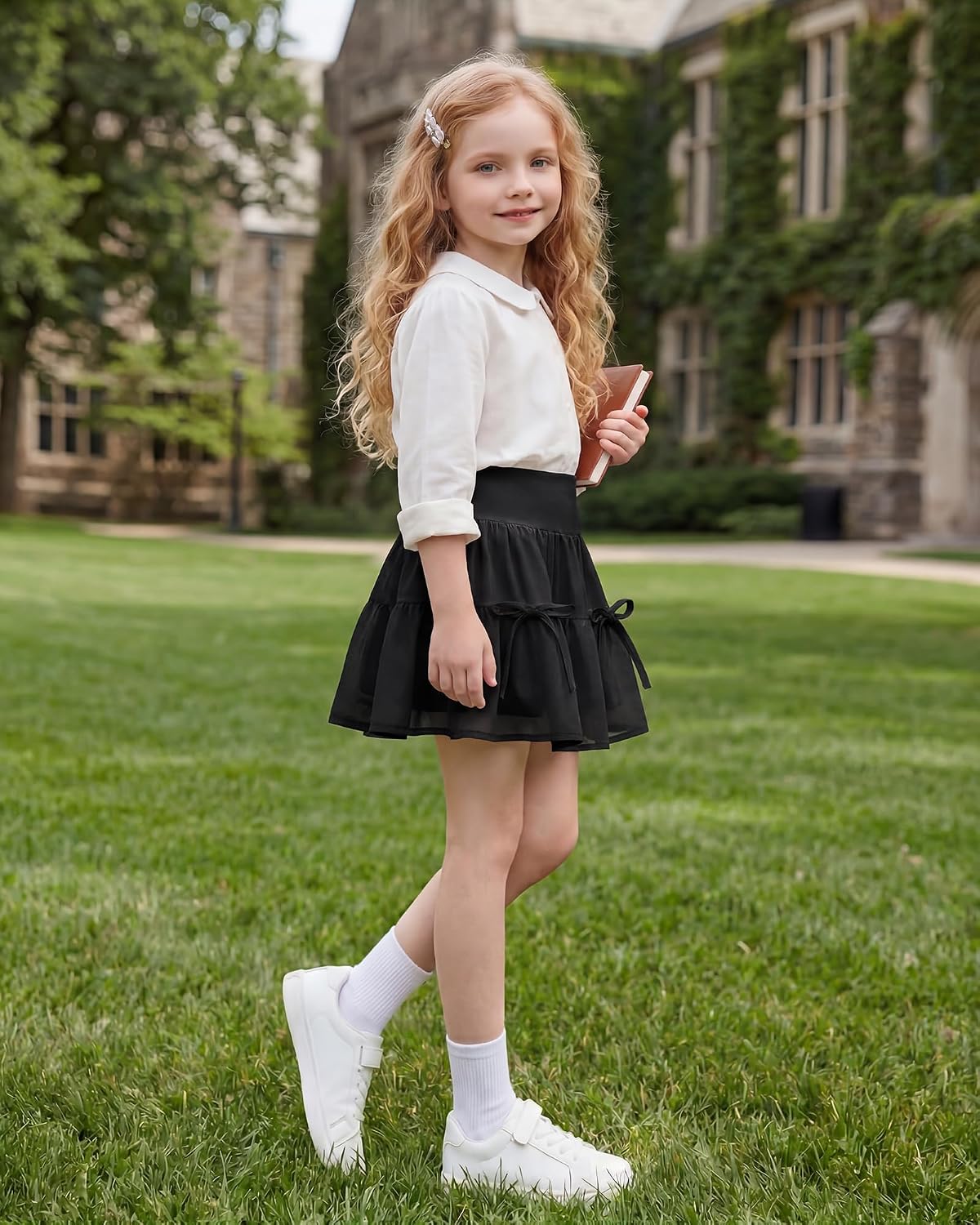 Stelle Girls Tiered Skirt with Built-in Shorts, Pockets & Bows