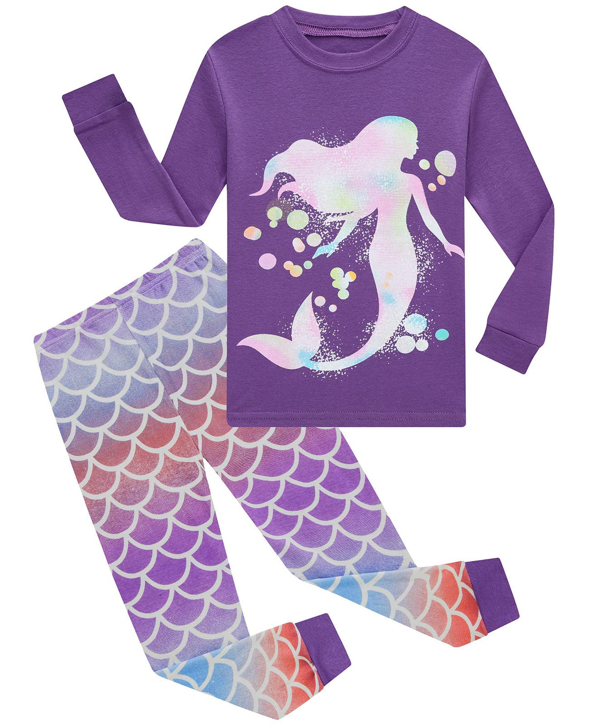 Dolphin&Fish Girls Cotton Pajamas Toddler 2 Pieces Pjs Kids Sleepwear Clothes Long sleeve Sets