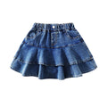 3-13Y Girls' Elastic Denim Skort, Mini Flared Pleated with Built-in Shorts