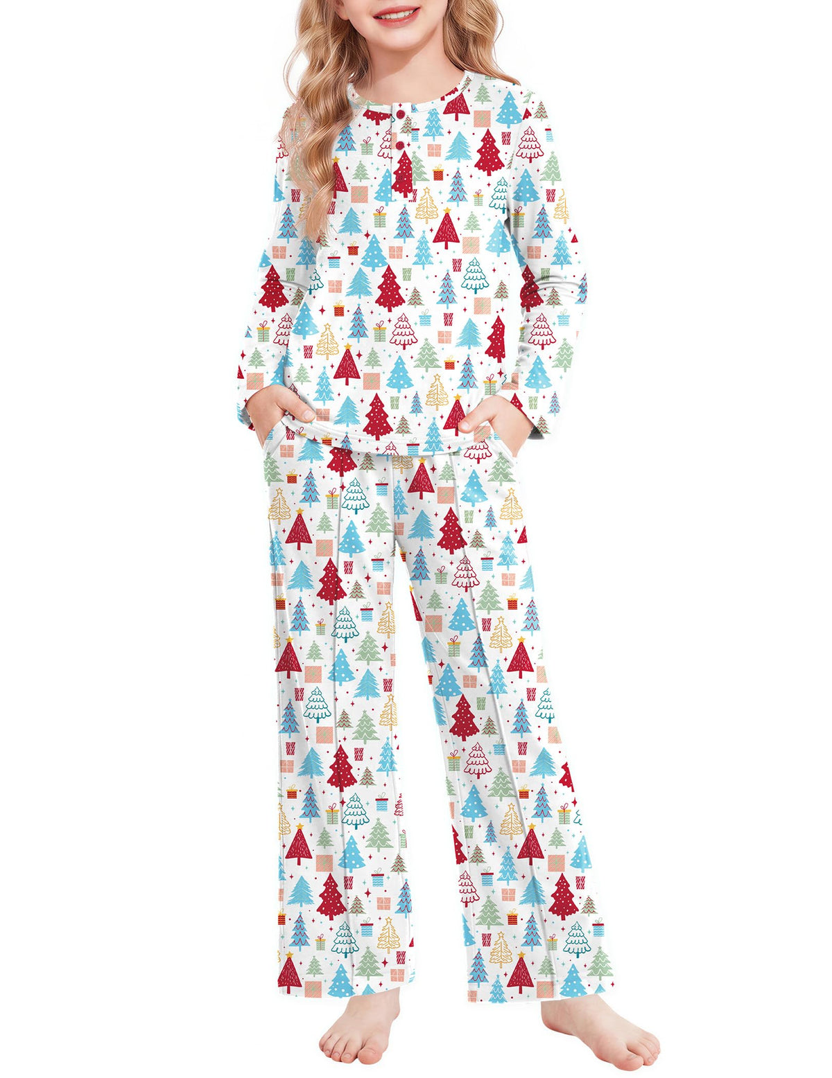 Arshiner Girls Pajamas Long Sleeve Sleepwear Comfy Henley Neck Pjs Set