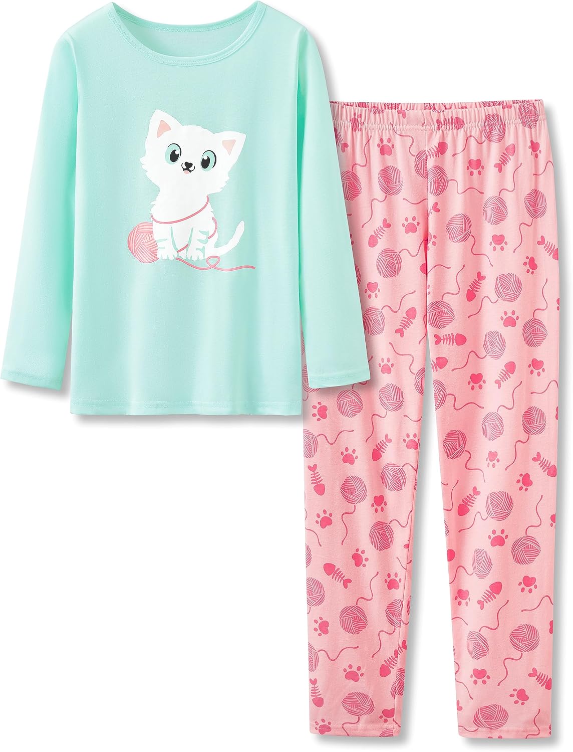 Tebbis Girls' Long Sleeve & Pants Pink Checker Pajamas Size 4T-18
