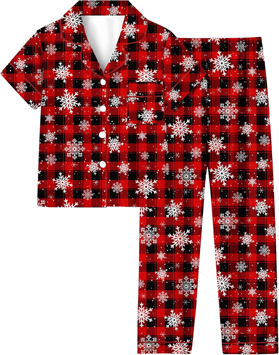 UNIFACO Girl's Christmas Pajamas Set 2pcs Button Dwon Sleepwear Size 7-14