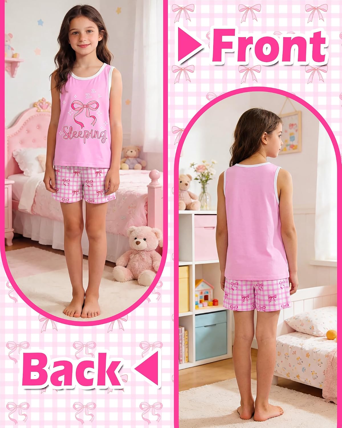 Sylfairy Girls Pajamas for Big kids Pjs Set Tank Tops Pajamas Shorts Set for Teen Girls Summer Casual Sleeveless Sleepwear