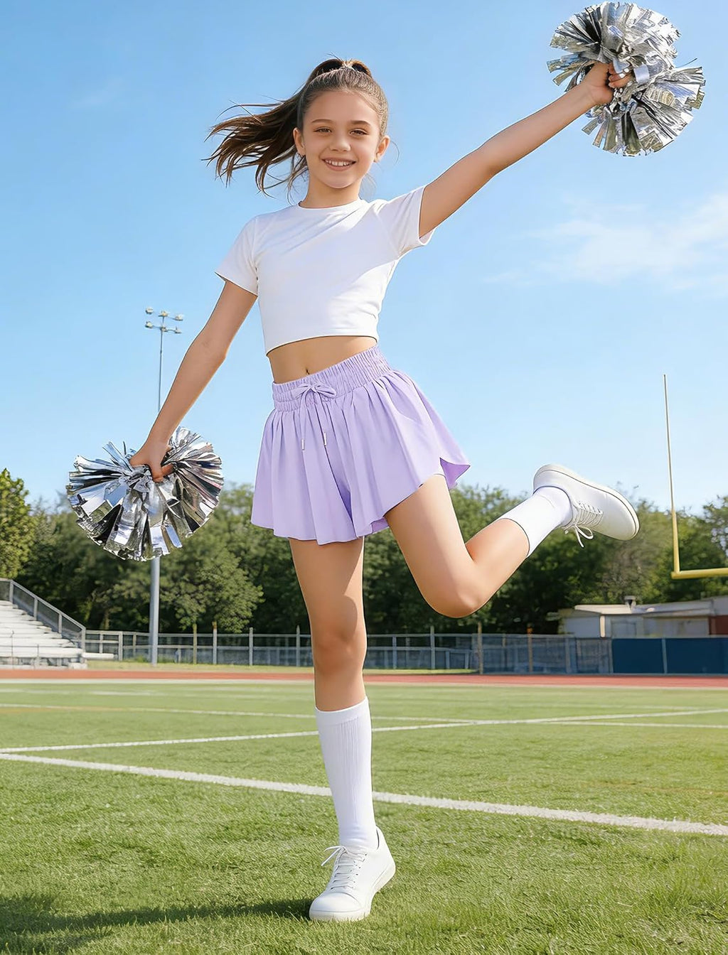 EXARUS Girls Butterfly Shorts Athletic Flowy Cheer Dance Skorts Teen