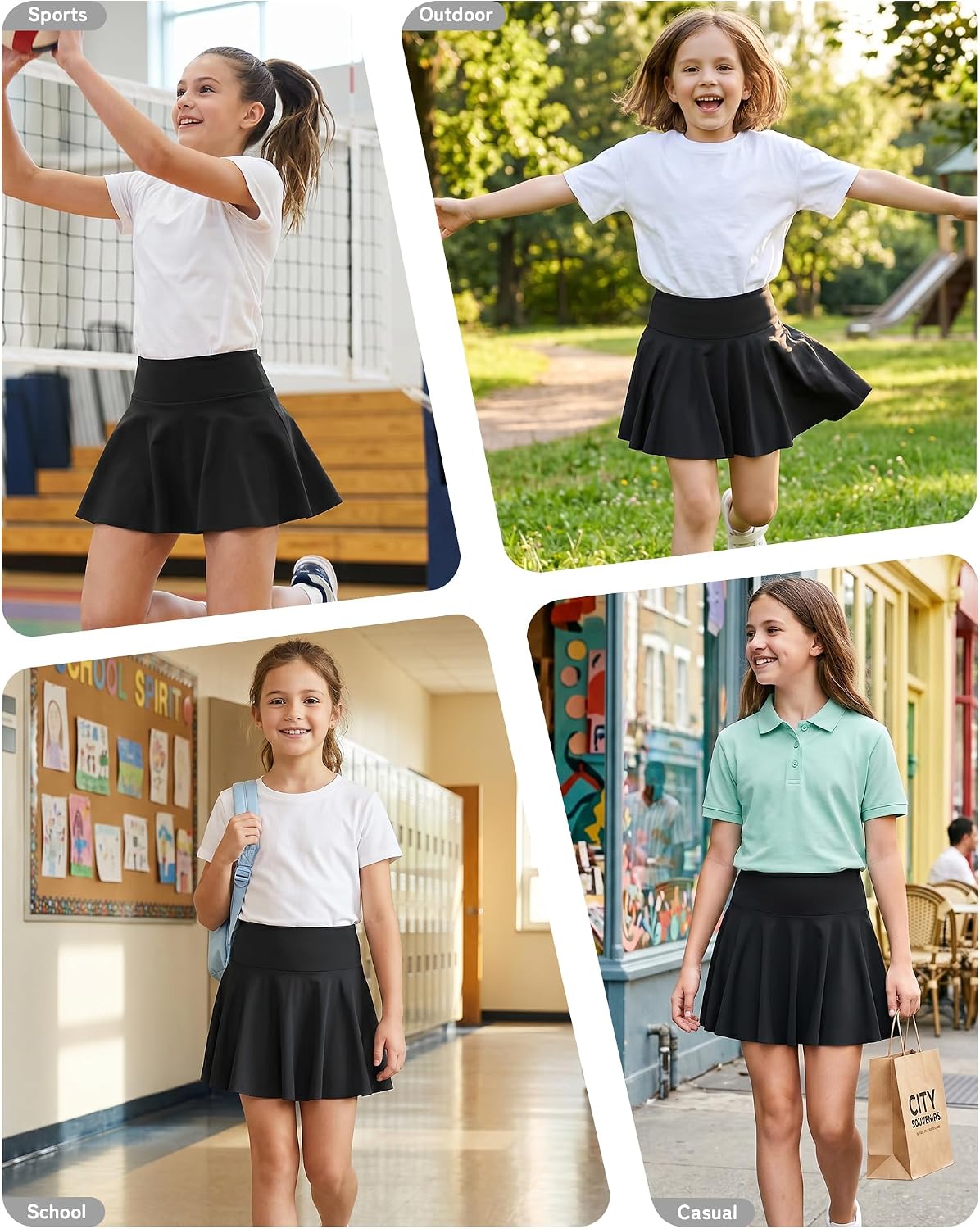 Babymine Girls Skirt 2 in 1 Athletic Skorts Black 7-14 Years