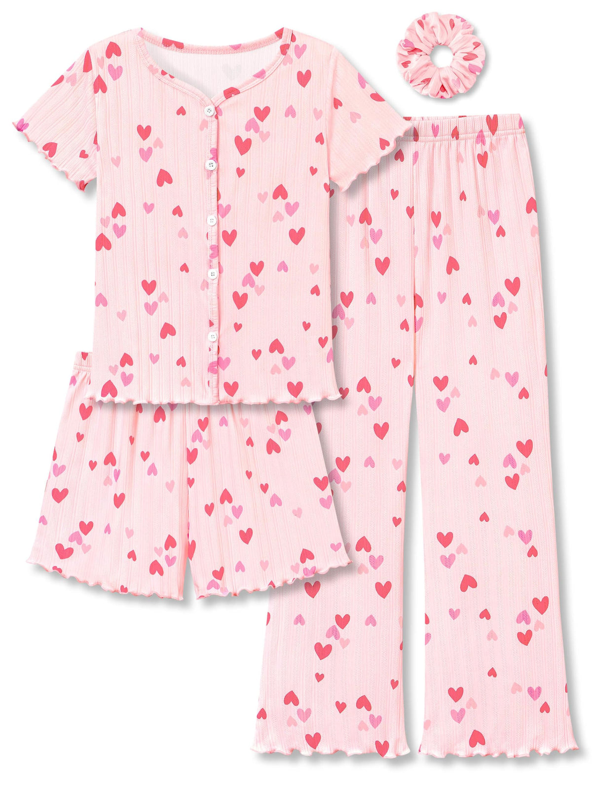 Beezizac 4-pc Girls Pointelle Pajamas, Flared Wide-Leg Pants, Sizes 6-18