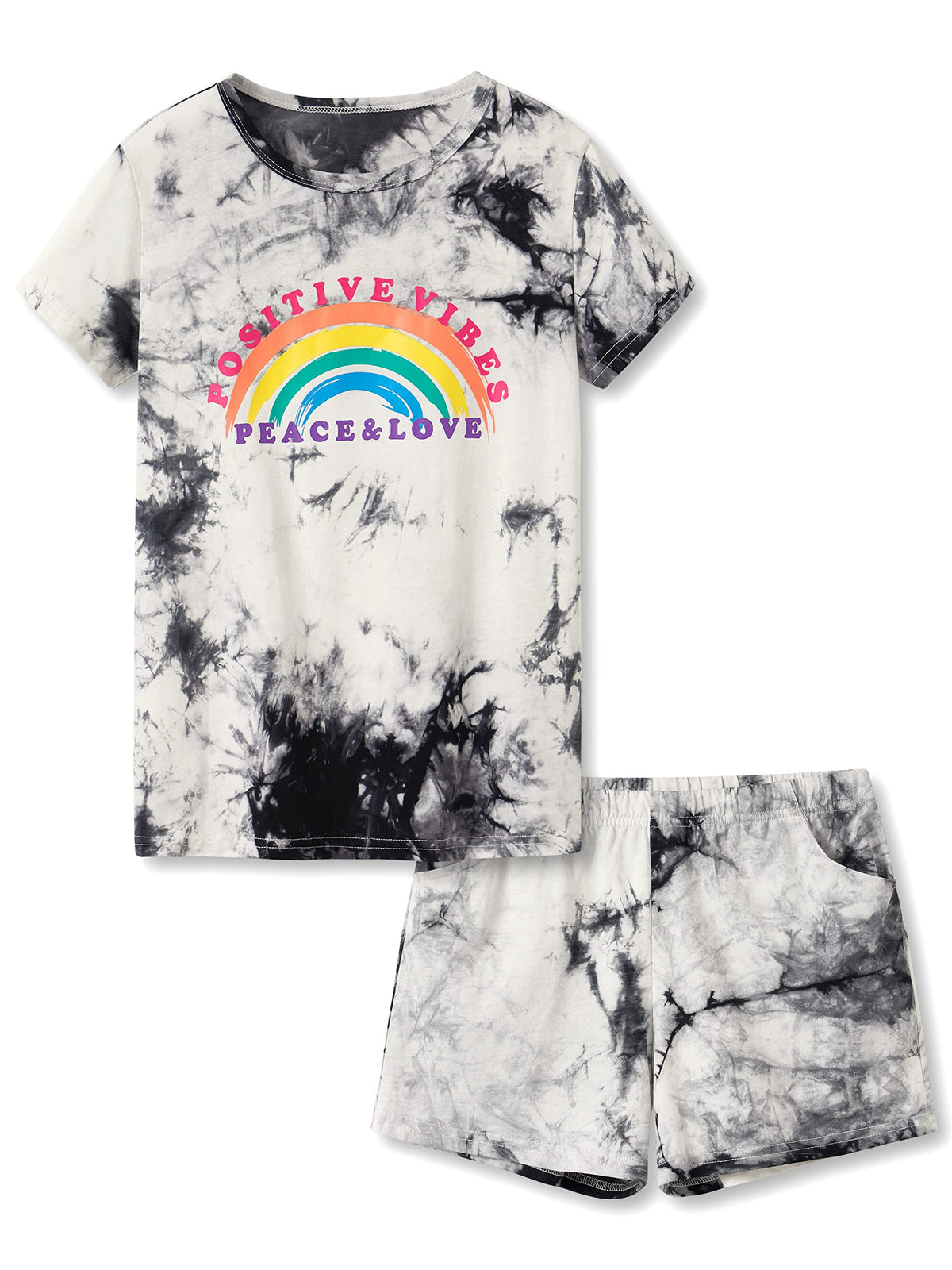 Tebbis Girls Tie Dye Short Sleeve Pajamas Cotton Loungewear Size 4T-18