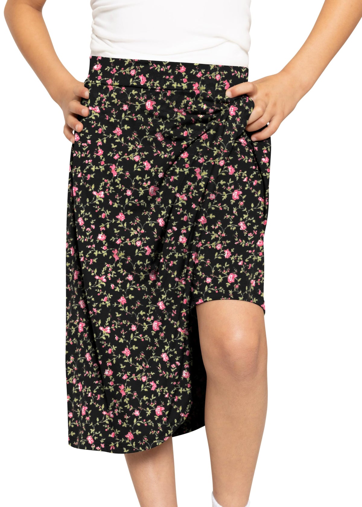 STRETCH IS COMFORT Girl's Midi Length Aline Skirt with Built-in Shorts | Size 4-16
