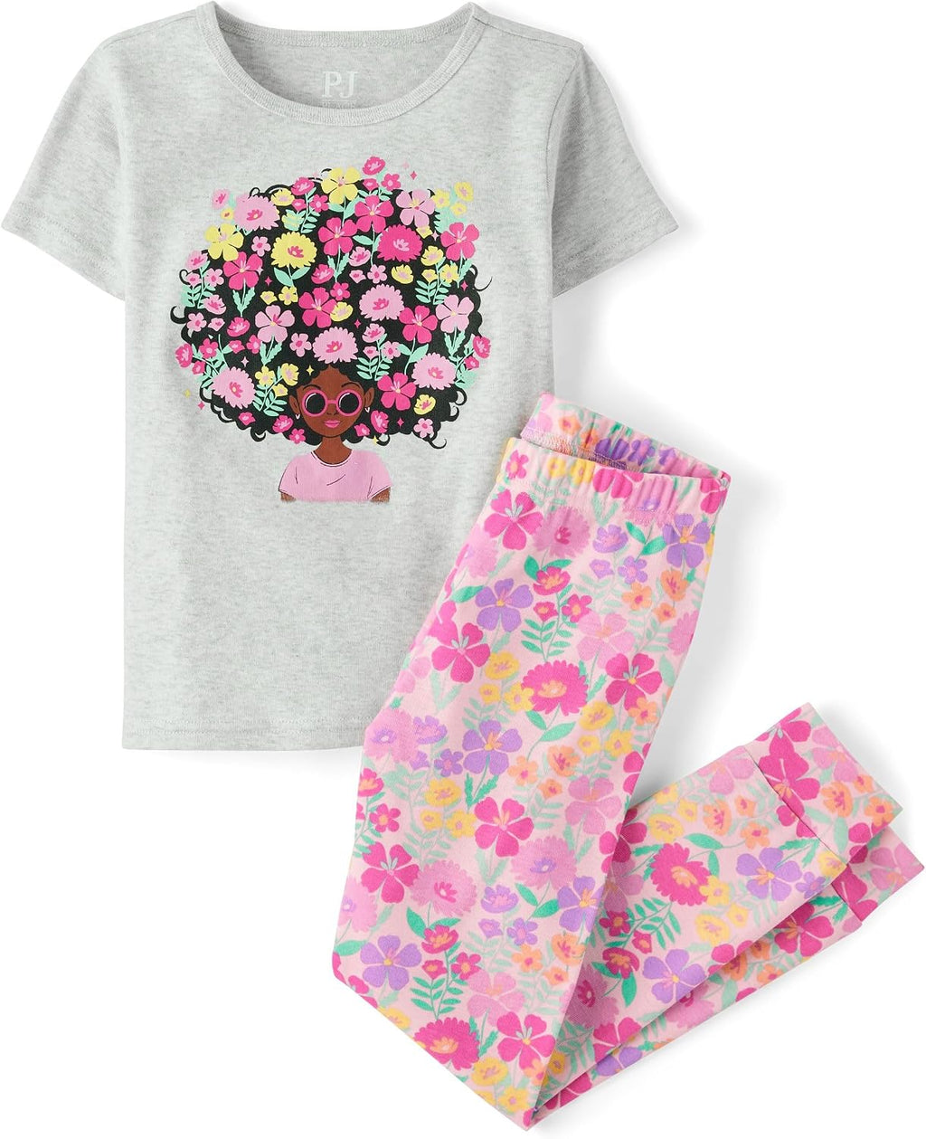 The Children's Place Girls' 100% Cotton Short Sleeve Top and Pants,2 Piece Pajama Set