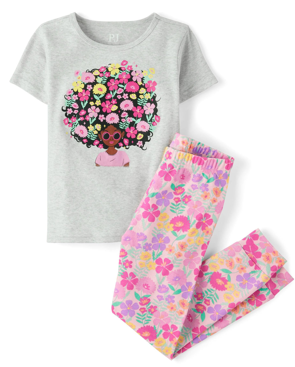 The Children's Place Girls' 100% Cotton Short Sleeve Top and Pants,2 Piece Pajama Set