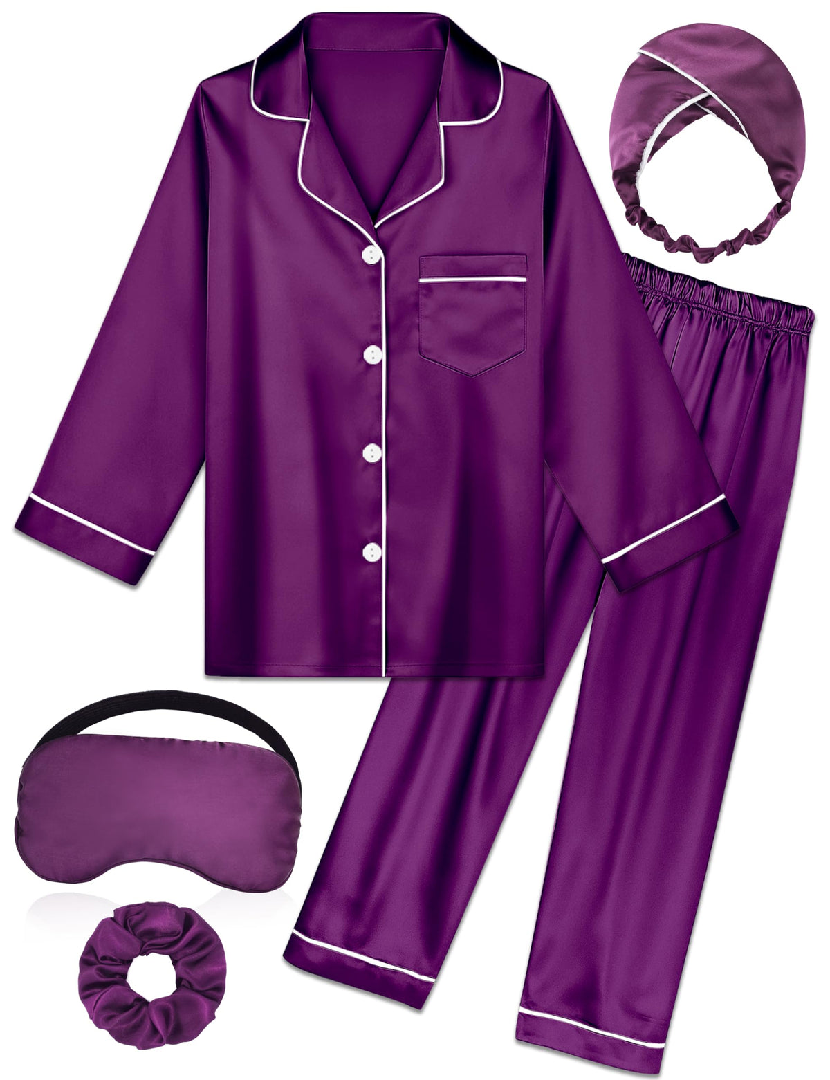Kids Silk Pajamas Girls Satin Pajama Set Button Down Pjs Set 5-12Y