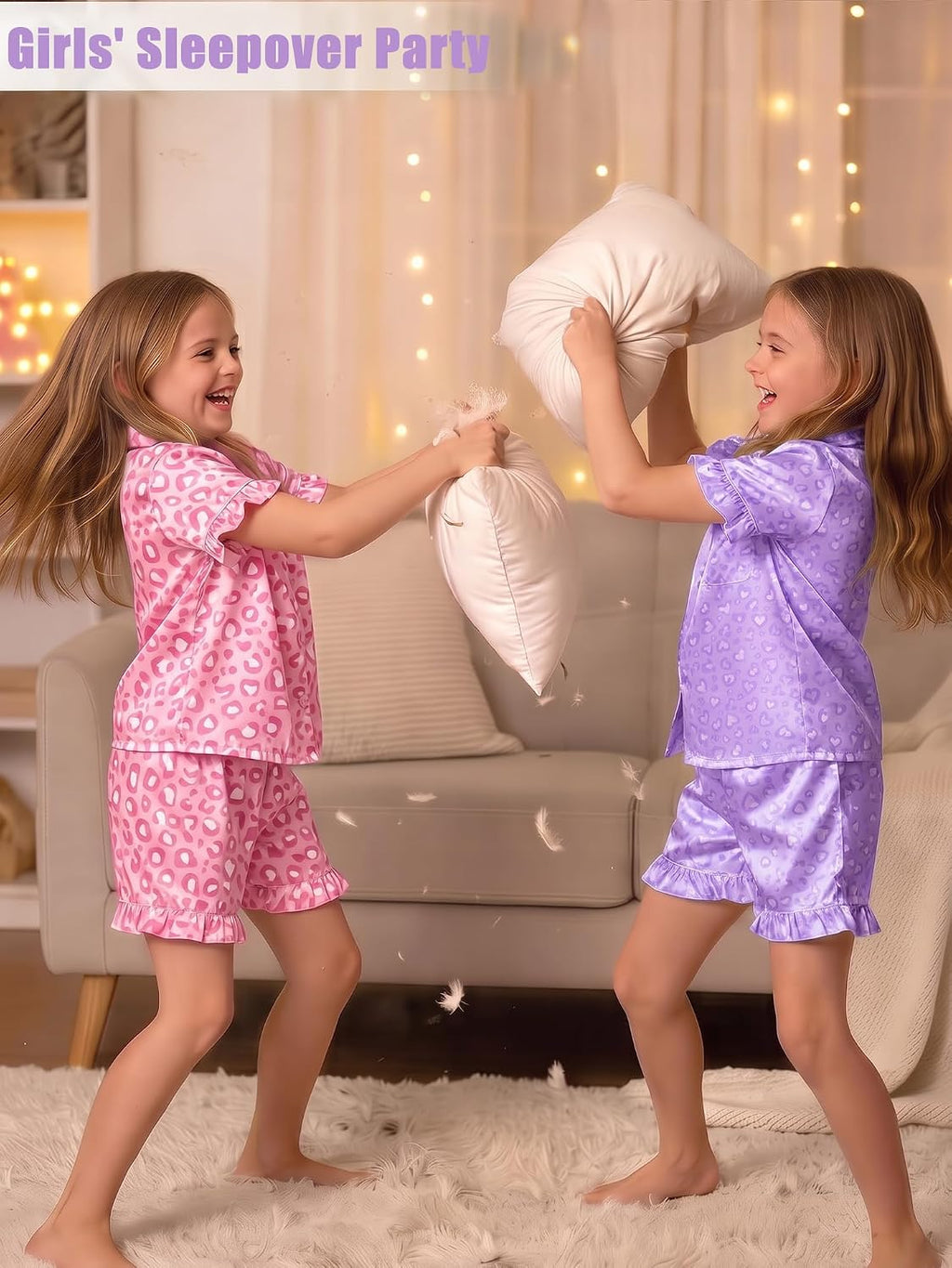 ICOSY Matching Doll and Girls Pajamas, Satin Pjs for 18" Doll and Kid 3-10Y