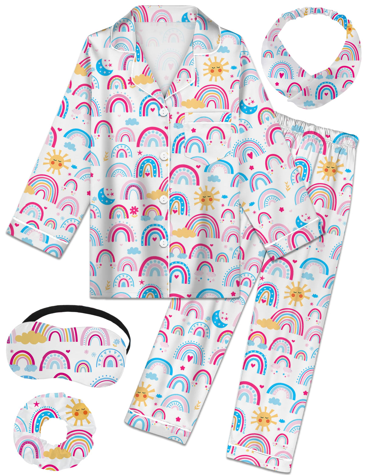 Kids Silk Pajamas Girls Satin Pajama Set Button Down Pjs Set 5-12Y