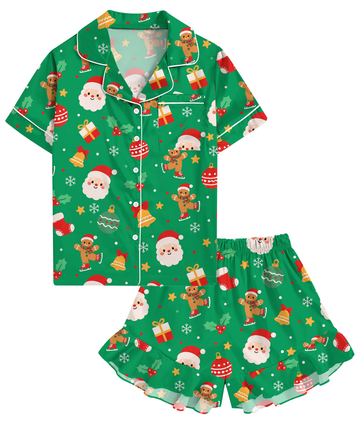UNIFACO Girls Silk Satin Pajama Set, Short Sleeve Button Down PJs