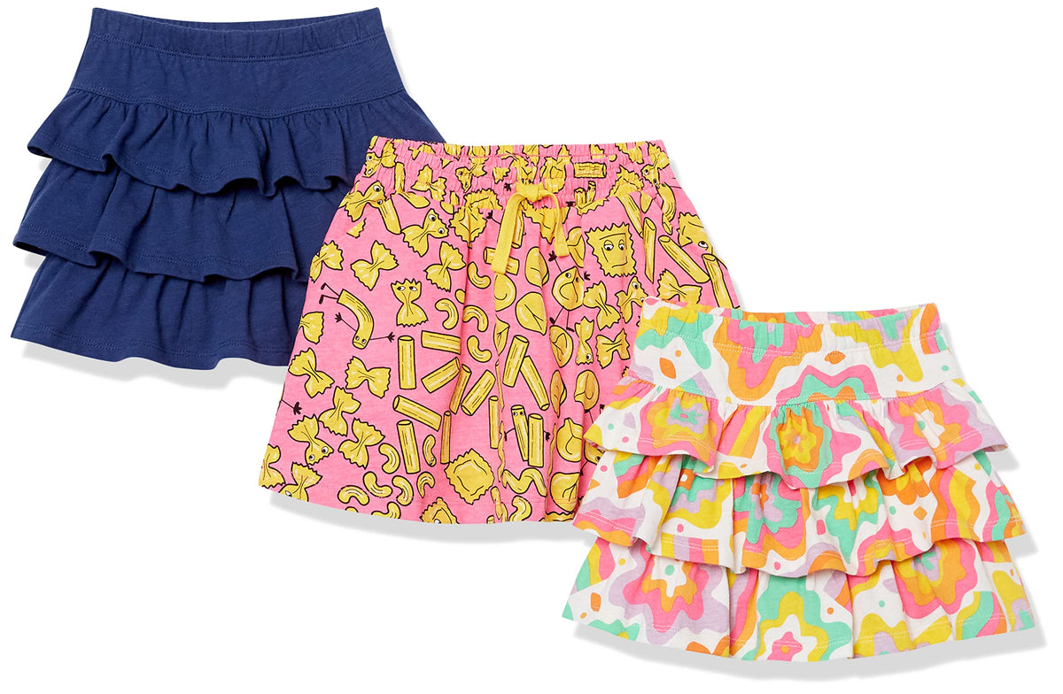 Amazon Essentials Girls and Toddlers' Knitted Ruffle Scooter Skorts with Elastic Waist and Shorts, Multipacks