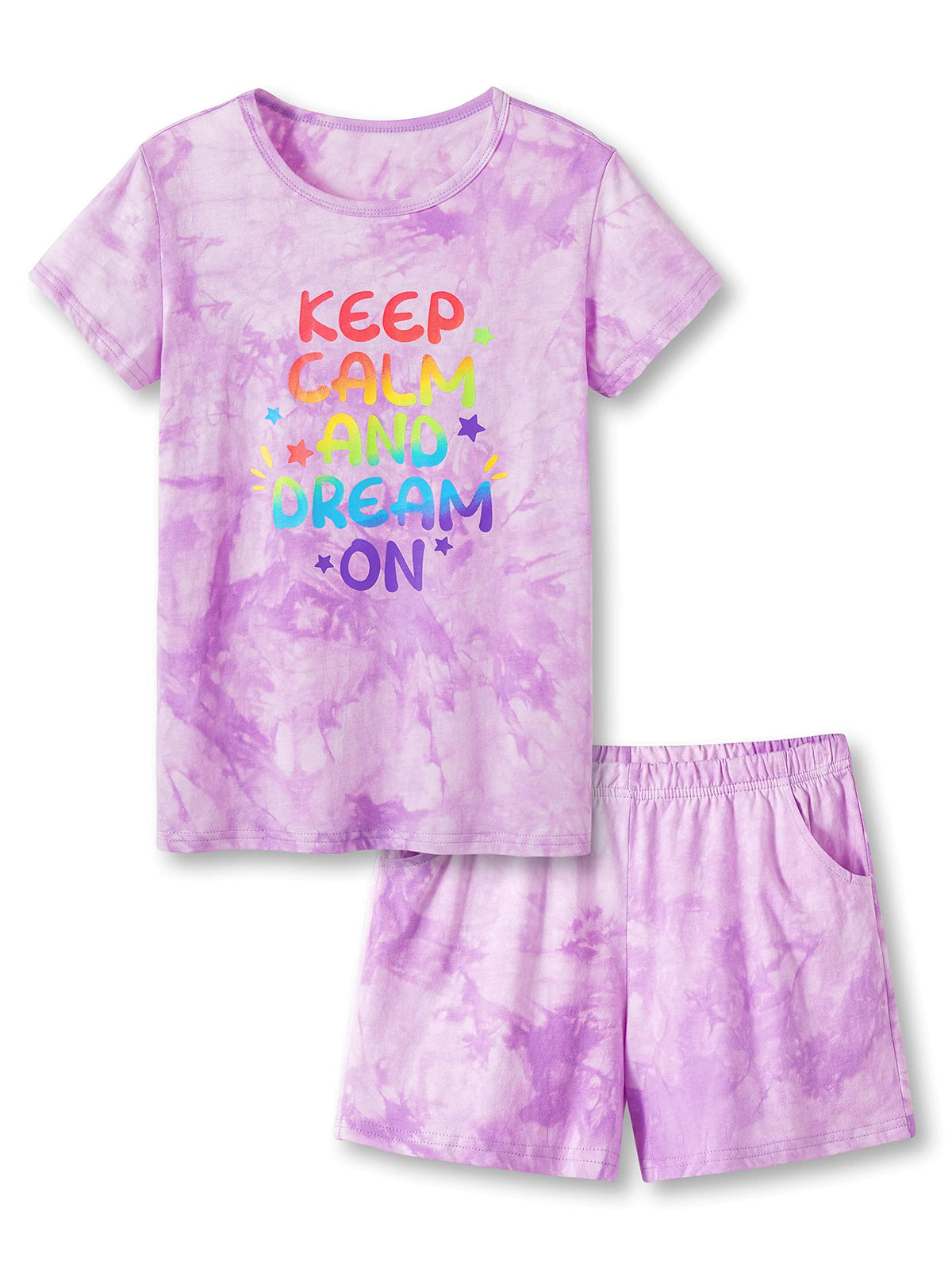 Tebbis Girls Tie Dye Short Sleeve Pajamas Cotton Loungewear Size 4T-18