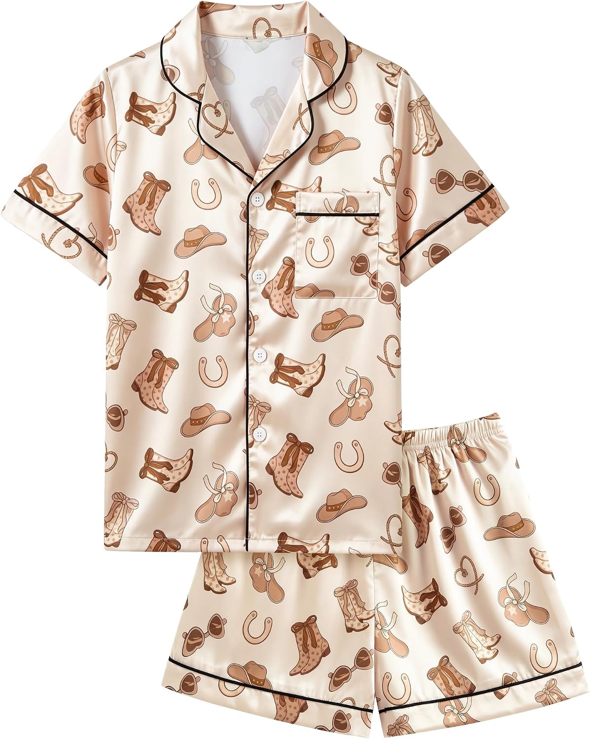 ICOSY Girls Pajamas Set, Silky Sleepwear Pjs for Kids 6-15Y