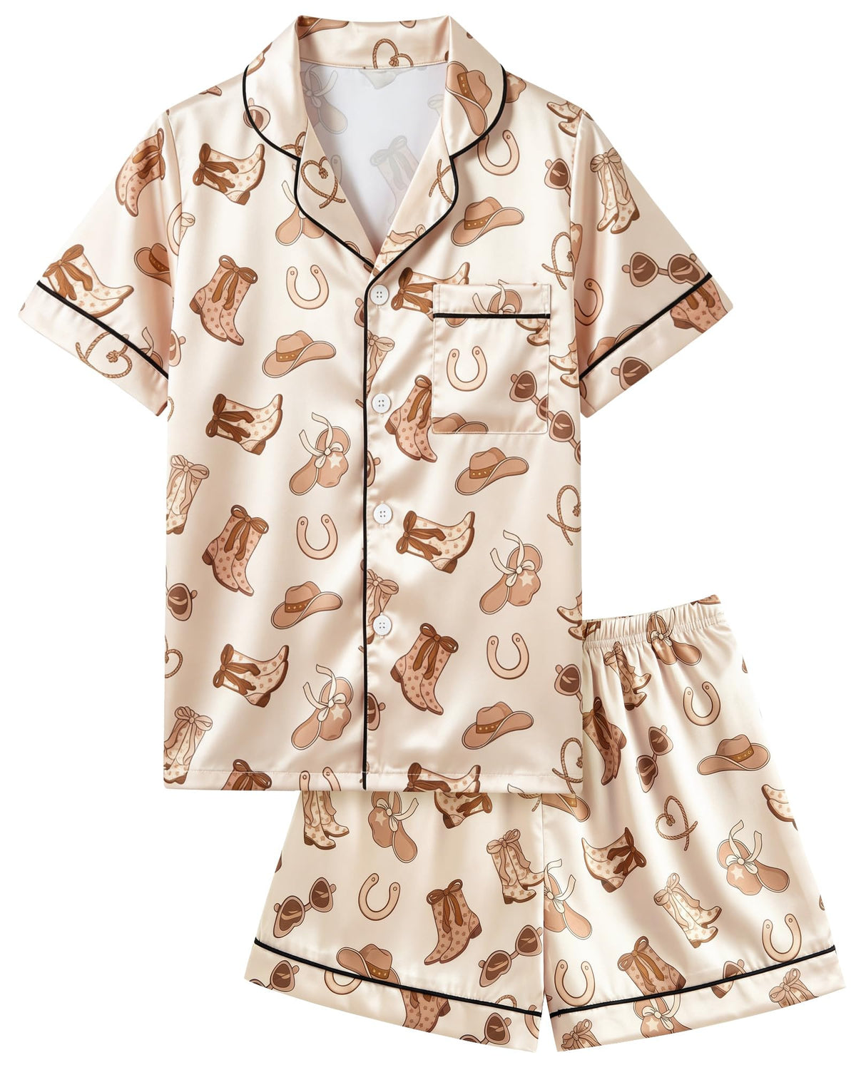 ICOSY Girls Pajamas Set, Silky Sleepwear Pjs for Kids 6-15Y