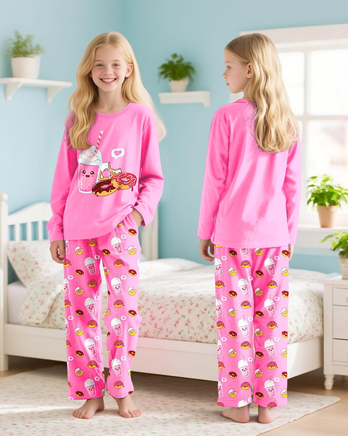 Girls Pajamas Long Sleeve Pants 2PCS Pajama Sets Pjs Sleepwear Lounge for Tween Teen Kids 7-14Y