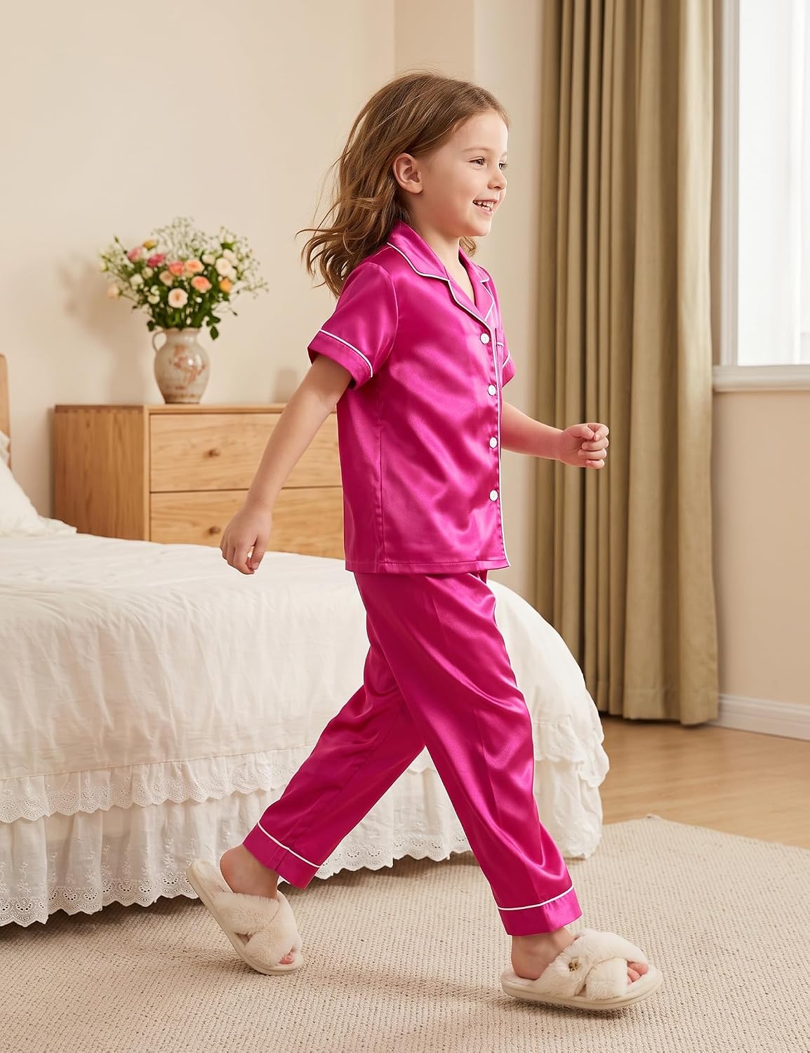 DIPUG Girls Pajamas Silk Pjs Soft Sleepwear for Kids