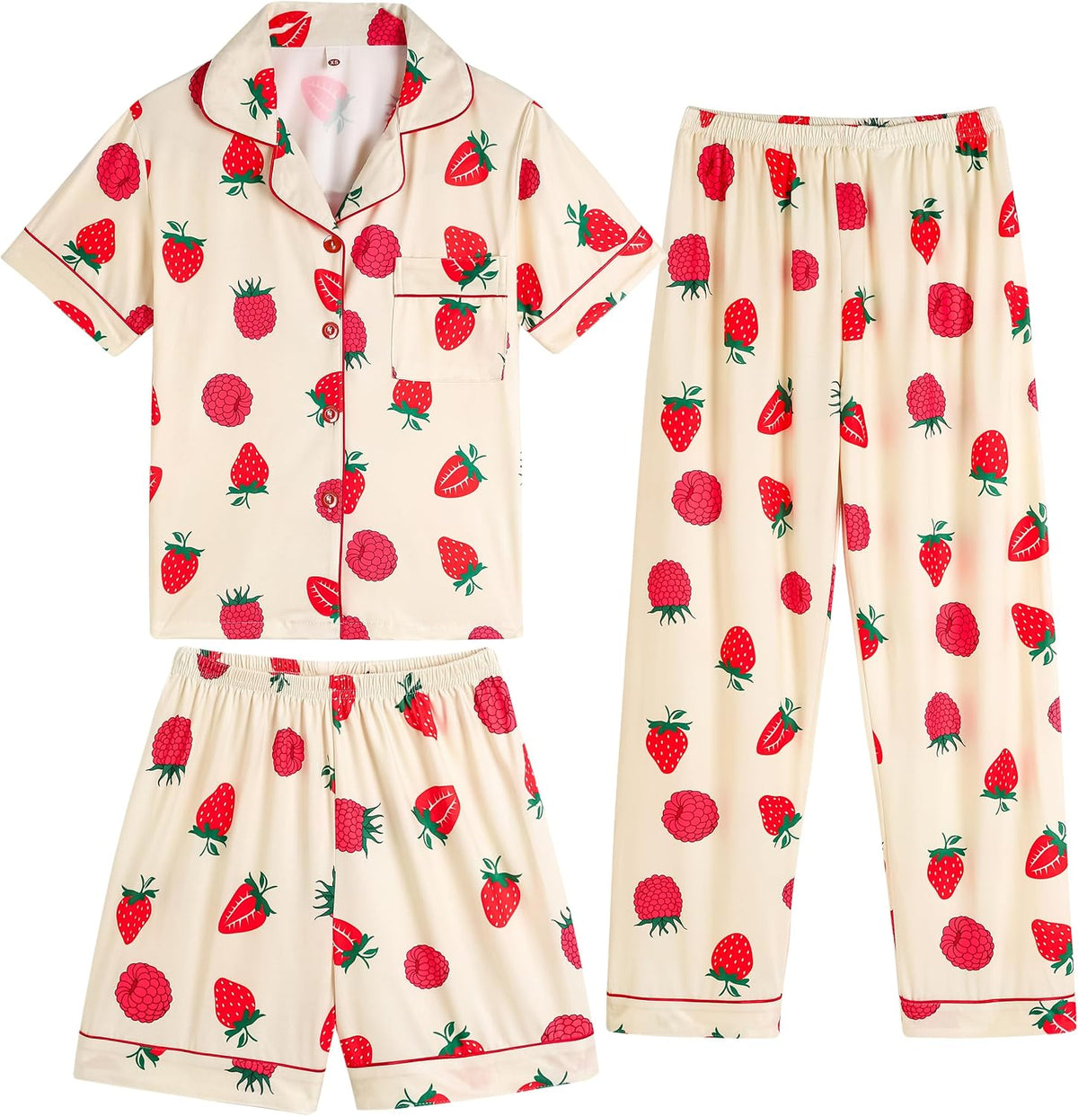 Vopmocld Girls Pajama Sets 3pcs Button Down Sleepwear For Teens 8-18 Years