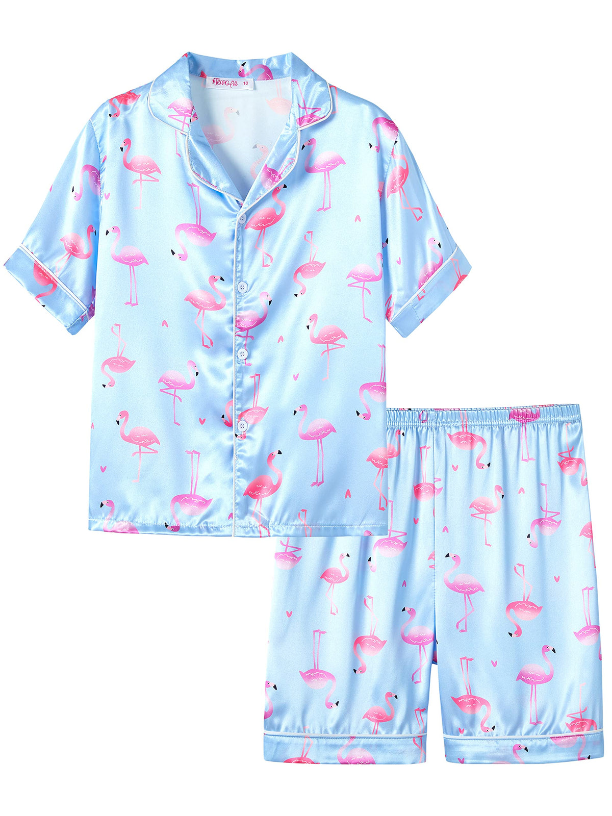 Topgal Girls Satin Pajamas, Short Sleeve Shorts Button Up, Size 6-16