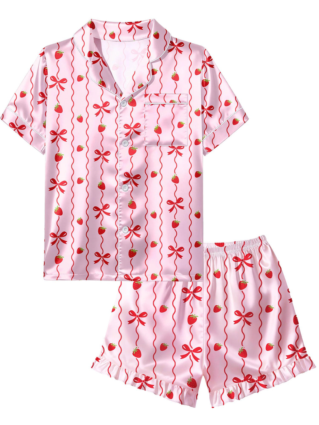 Beinou Girls Satin Pajama Sets Silky Summer Pjs for Big Kids Teens 8-15Y