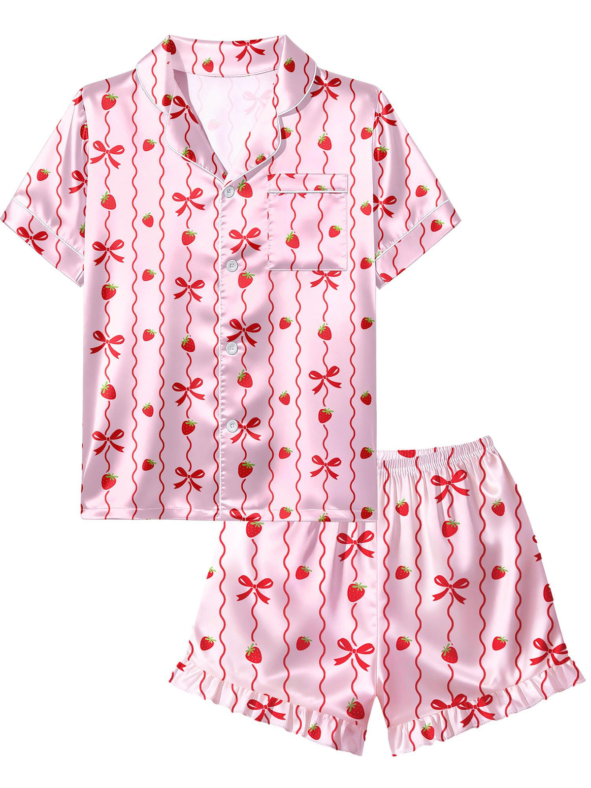 Beinou Girls Satin Pajama Sets Silky Summer Pjs for Big Kids Teens 8-15Y