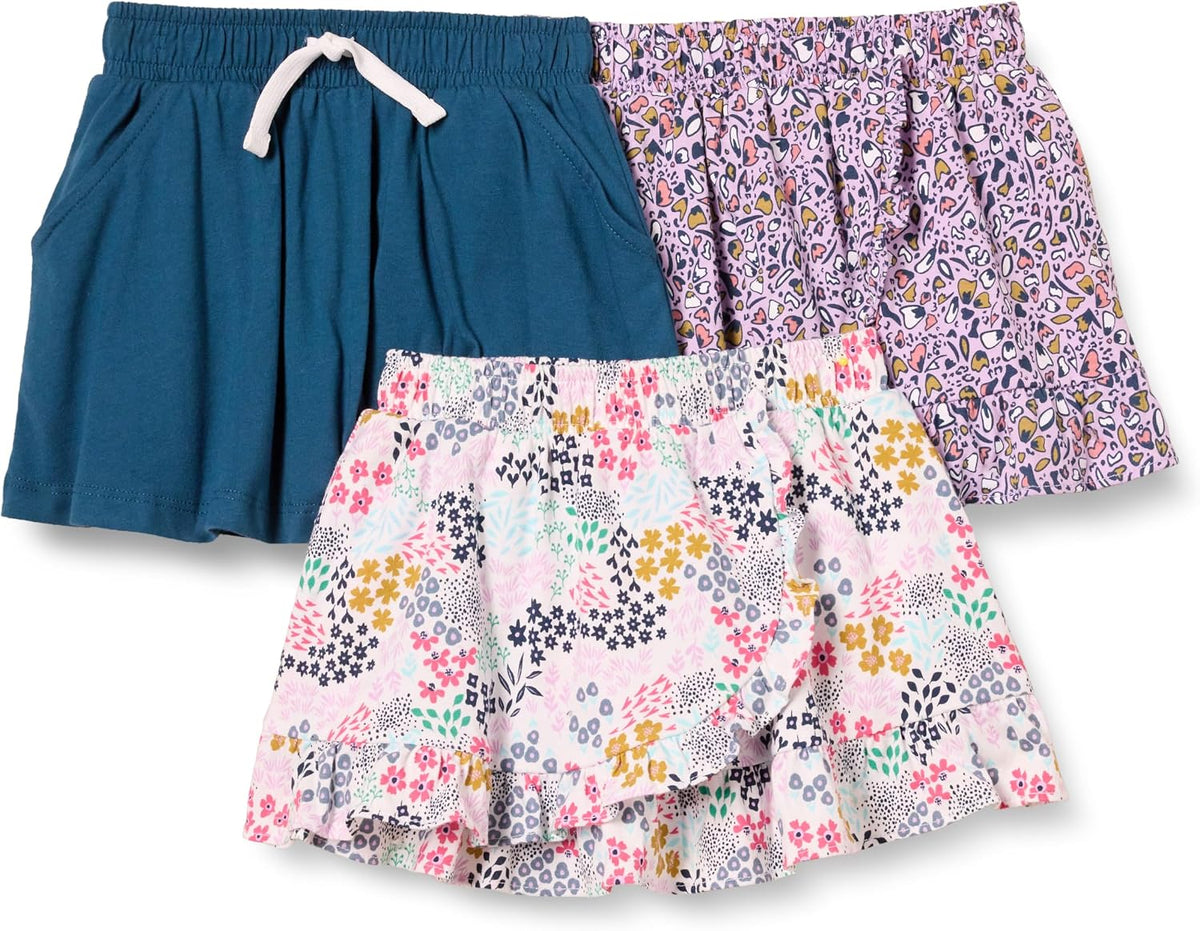 Amazon Essentials Girls and Toddlers' Knit Skorts with Elastic Waist and Built-in Shorts, Pack of 3