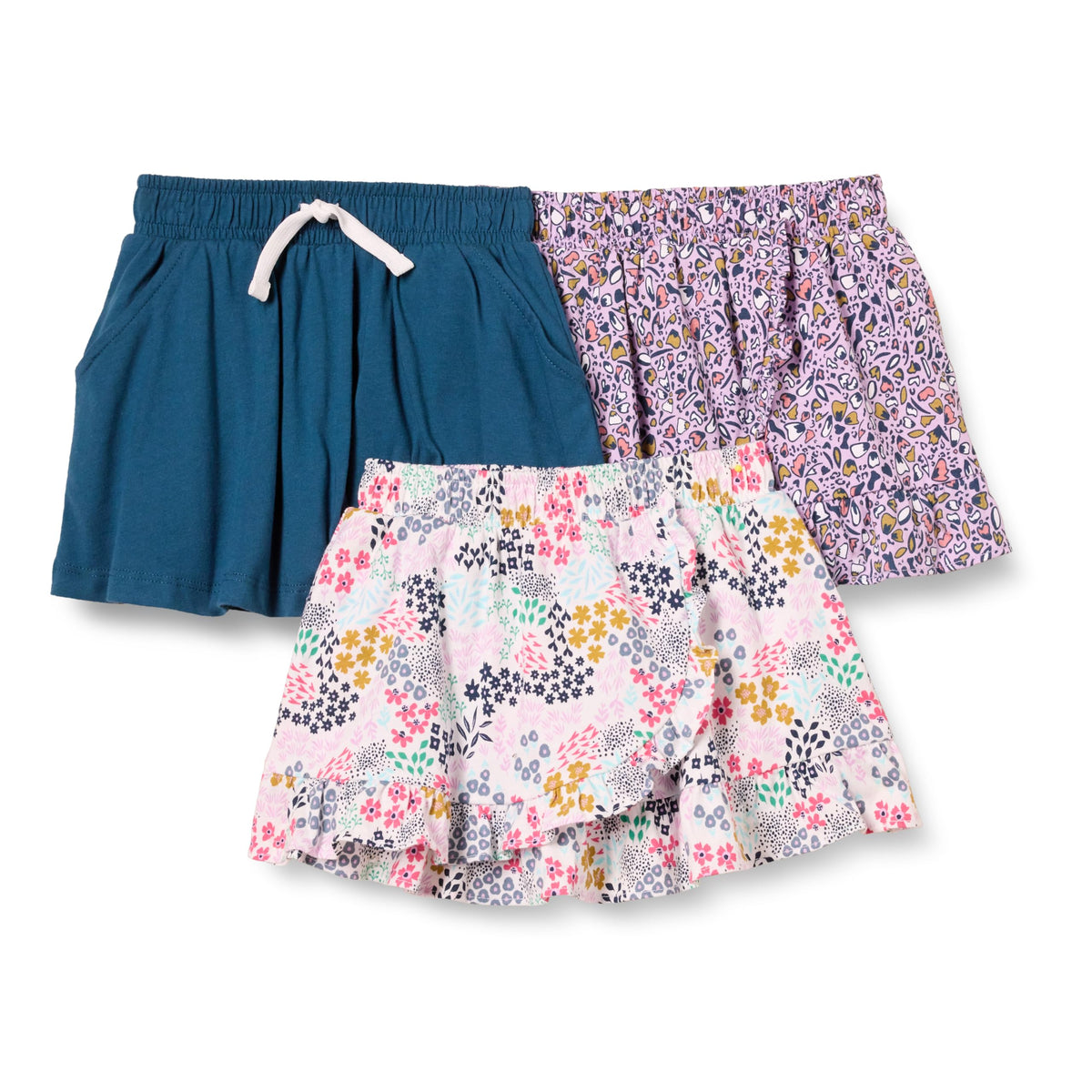 Amazon Essentials Girls and Toddlers' Knit Skorts with Elastic Waist and Built-in Shorts, Pack of 3