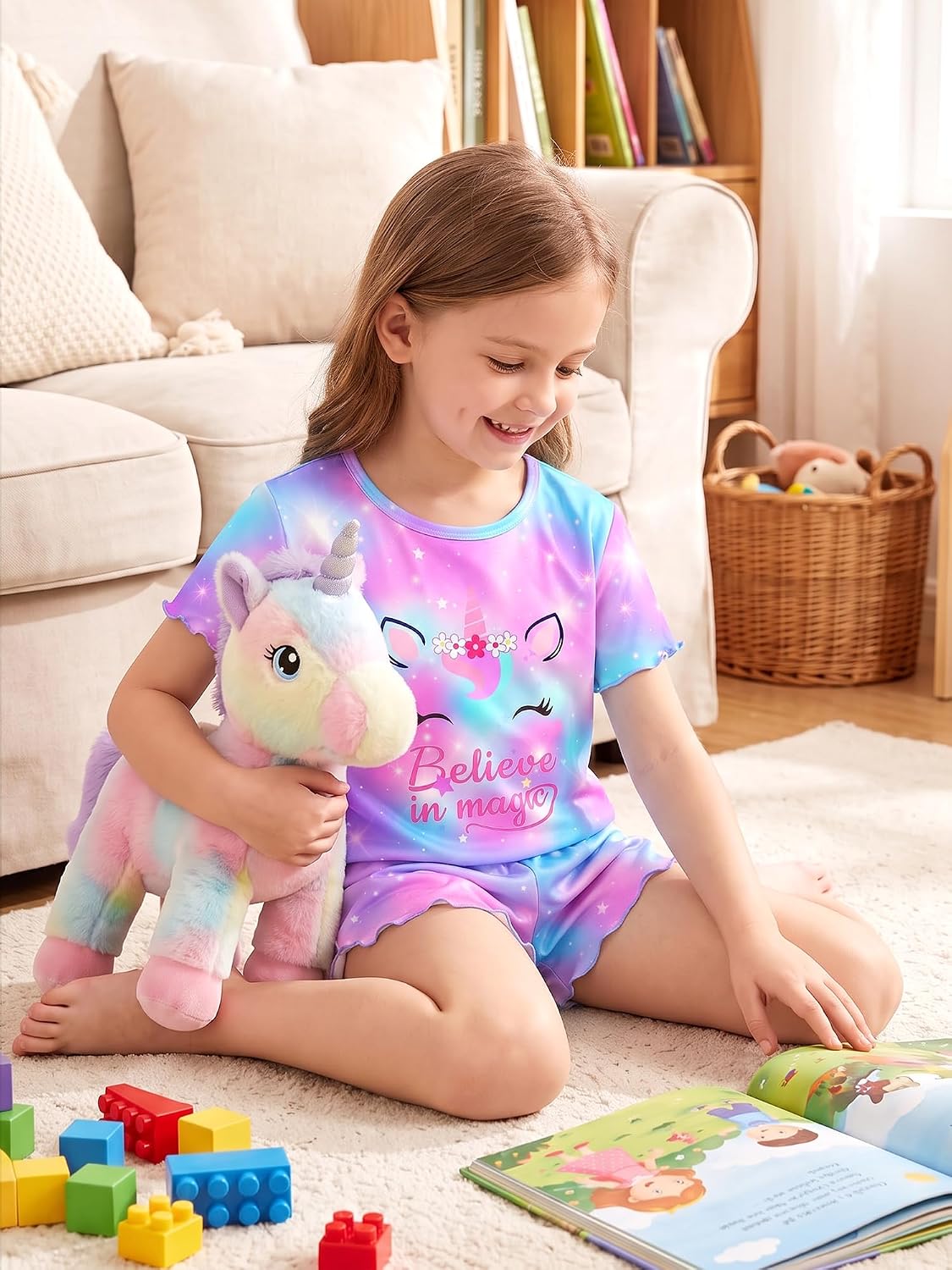 MHJY Girls Pajama Set 2 Piece Ruffled Short Sleeve Summer Sleepwear