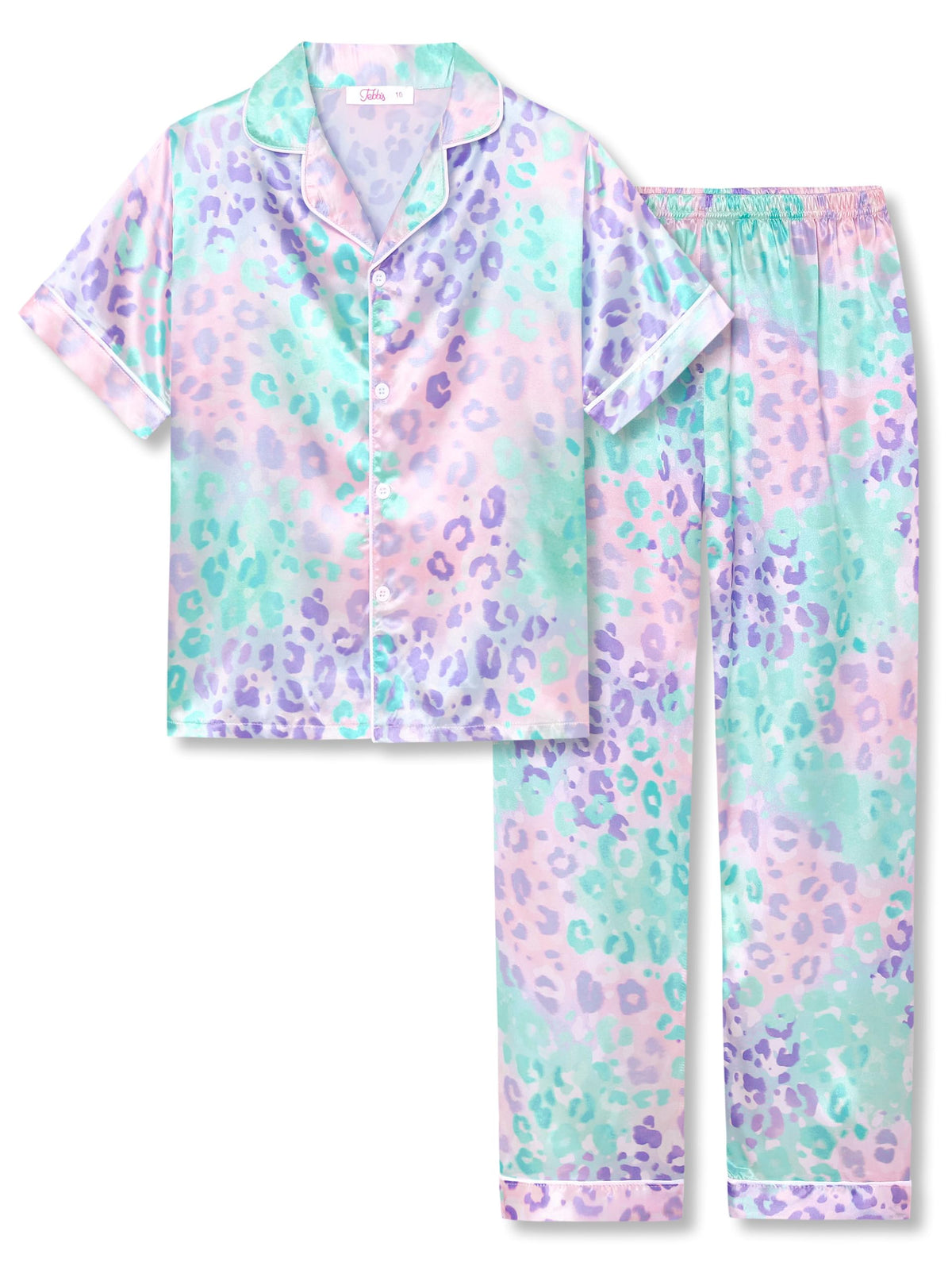 Tebbis Girls Silky Satin Pajamas Button-Up Top And Pants Size 6/7-16
