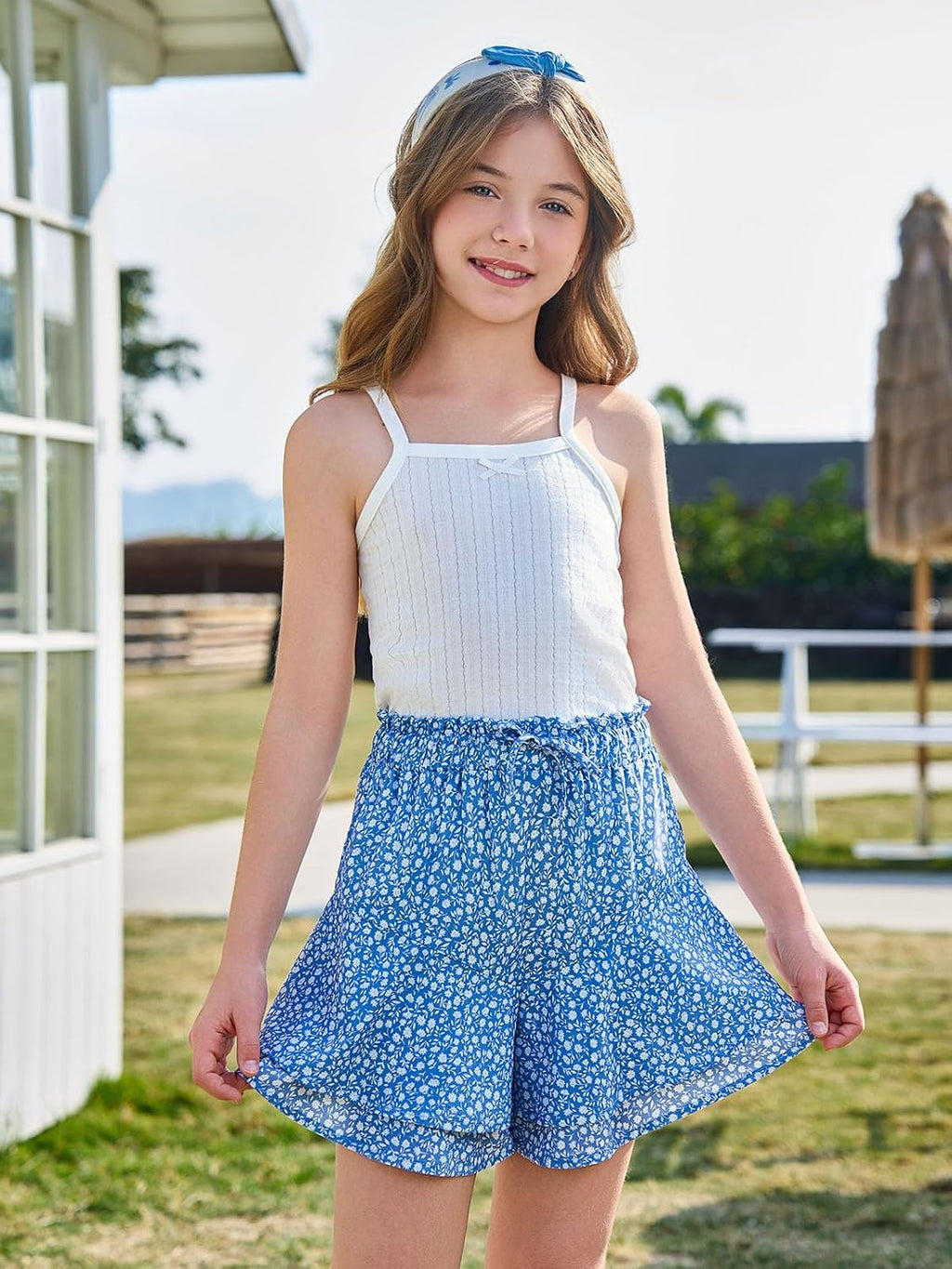 Haloumoning Girls Floral Skirts Kids Fashion Ruffle Flowy Shorts 5-14 Years