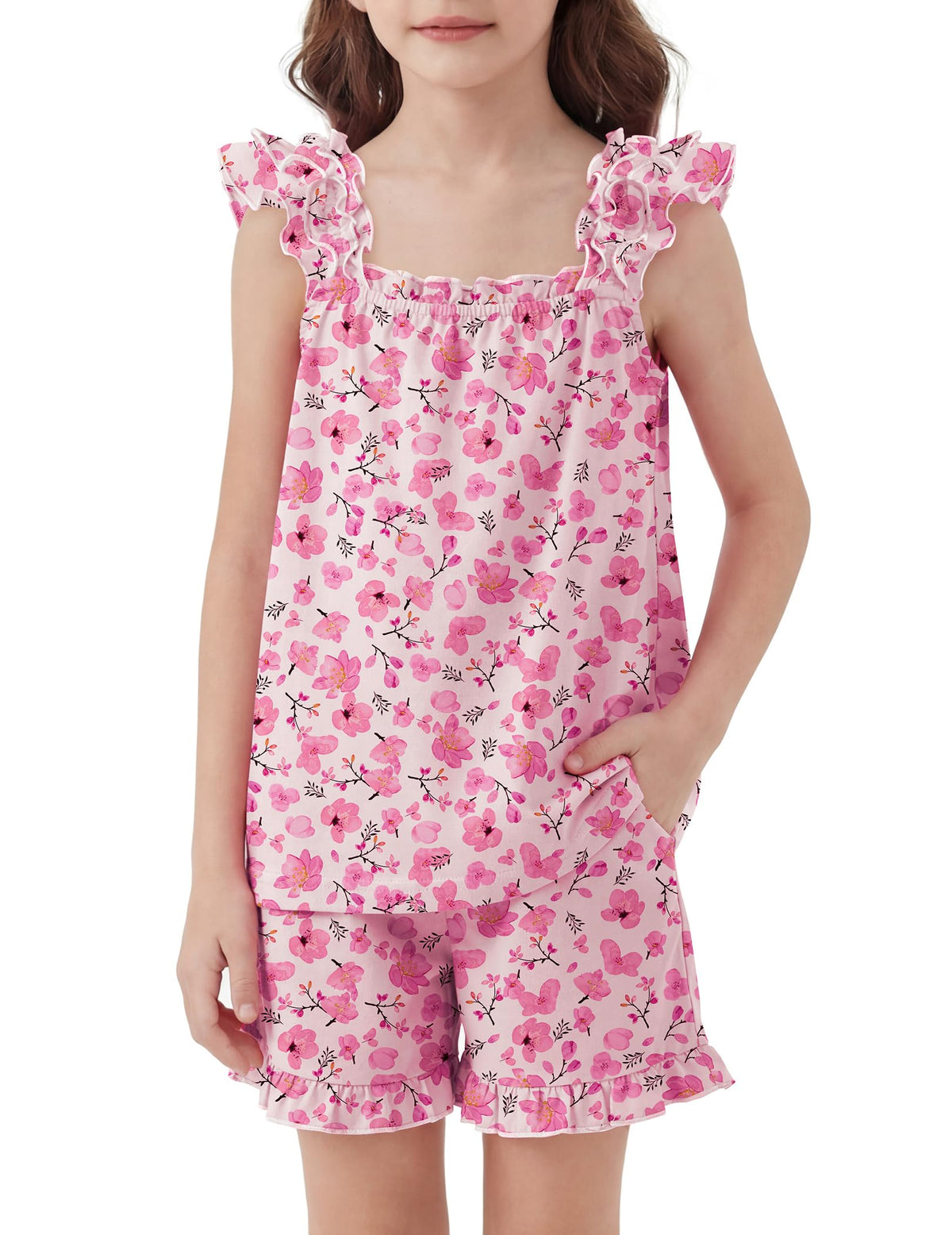 Arshiner Girls Pajamas Ruffle Tank Top and Shorts Sets Cute 2 Piece Pjs