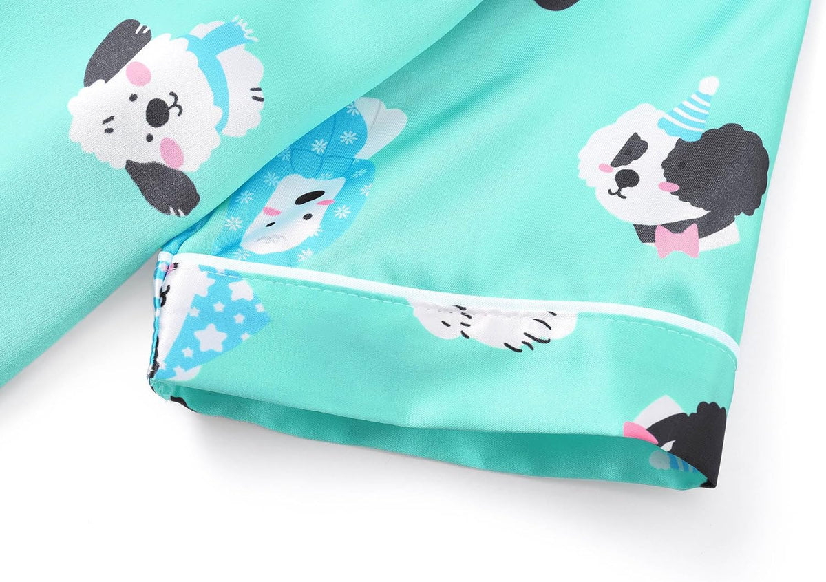 Beezizac Girls Pajamas Satin Silky Coat Style Short Sleeve Set Size 6-16