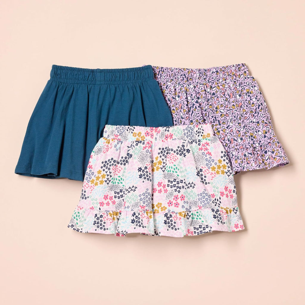 Amazon Essentials Girls and Toddlers' Knit Skorts with Elastic Waist and Built-in Shorts, Pack of 3