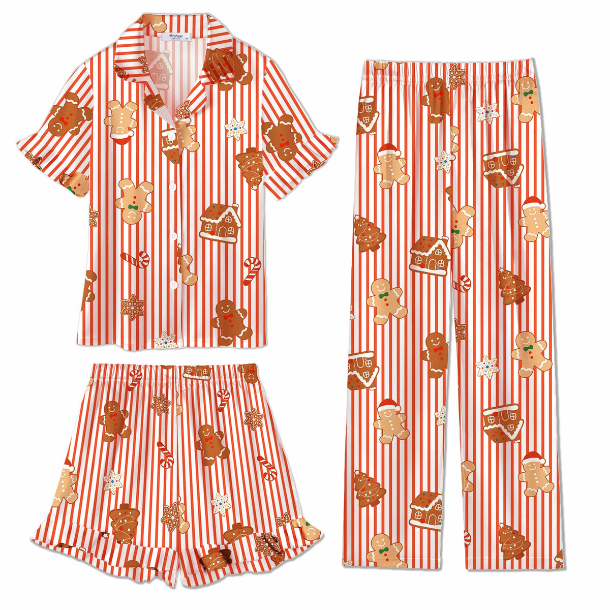 Arshiner Girls Pajamas Sets 3 Piece Satin Pjs Short Sleeve Silky Sleepwear