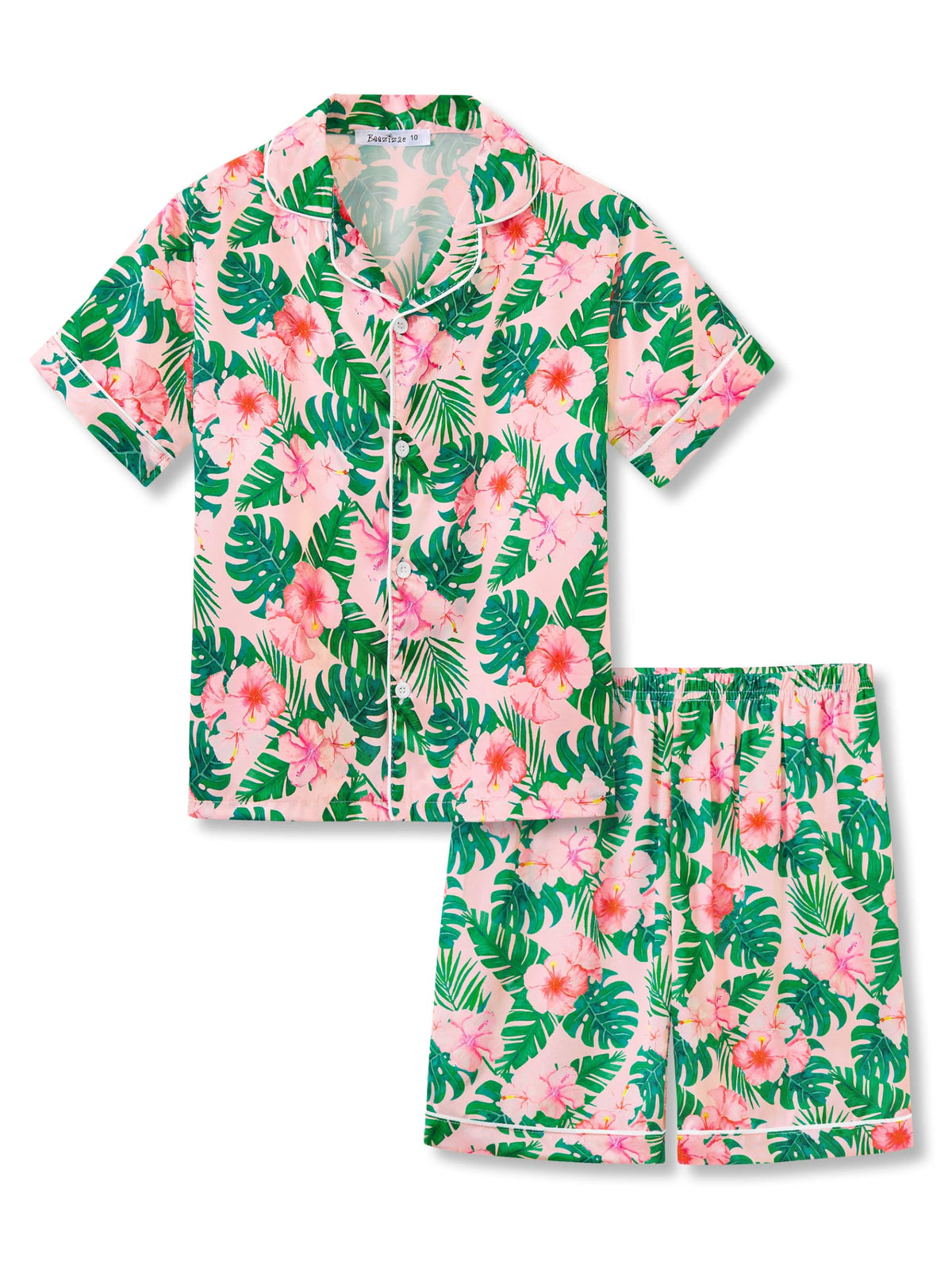 Beezizac Girls Pajamas Satin Silky Coat Style Short Sleeve Set Size 6-16