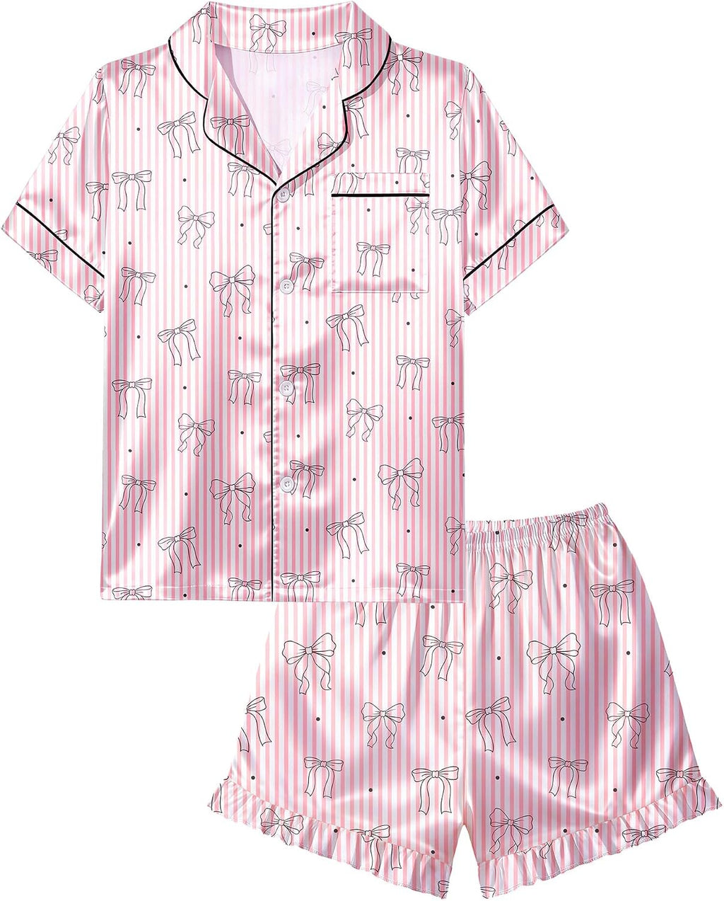 Beinou Girls Satin Pajama Sets Silky Summer Pjs for Big Kids Teens 8-15Y