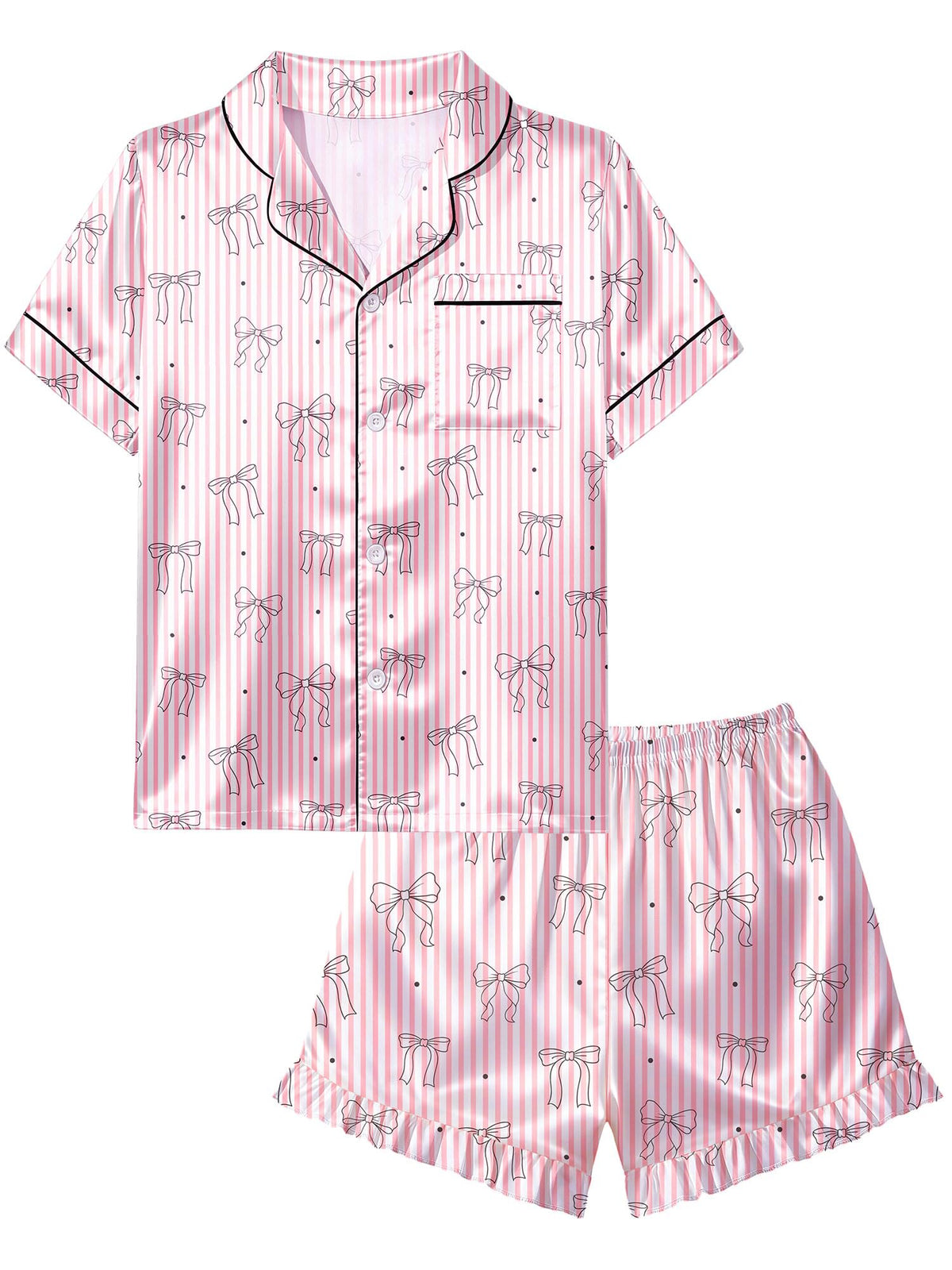 Beinou Girls Satin Pajama Sets Silky Summer Pjs for Big Kids Teens 8-15Y