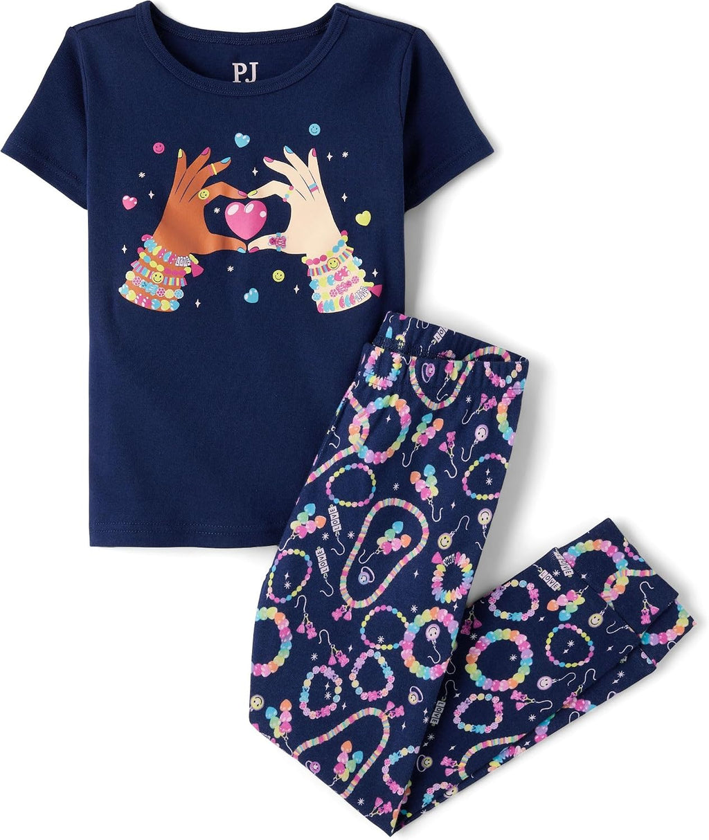 The Children's Place Girls' 100% Cotton Short Sleeve Top and Pants,2 Piece Pajama Set
