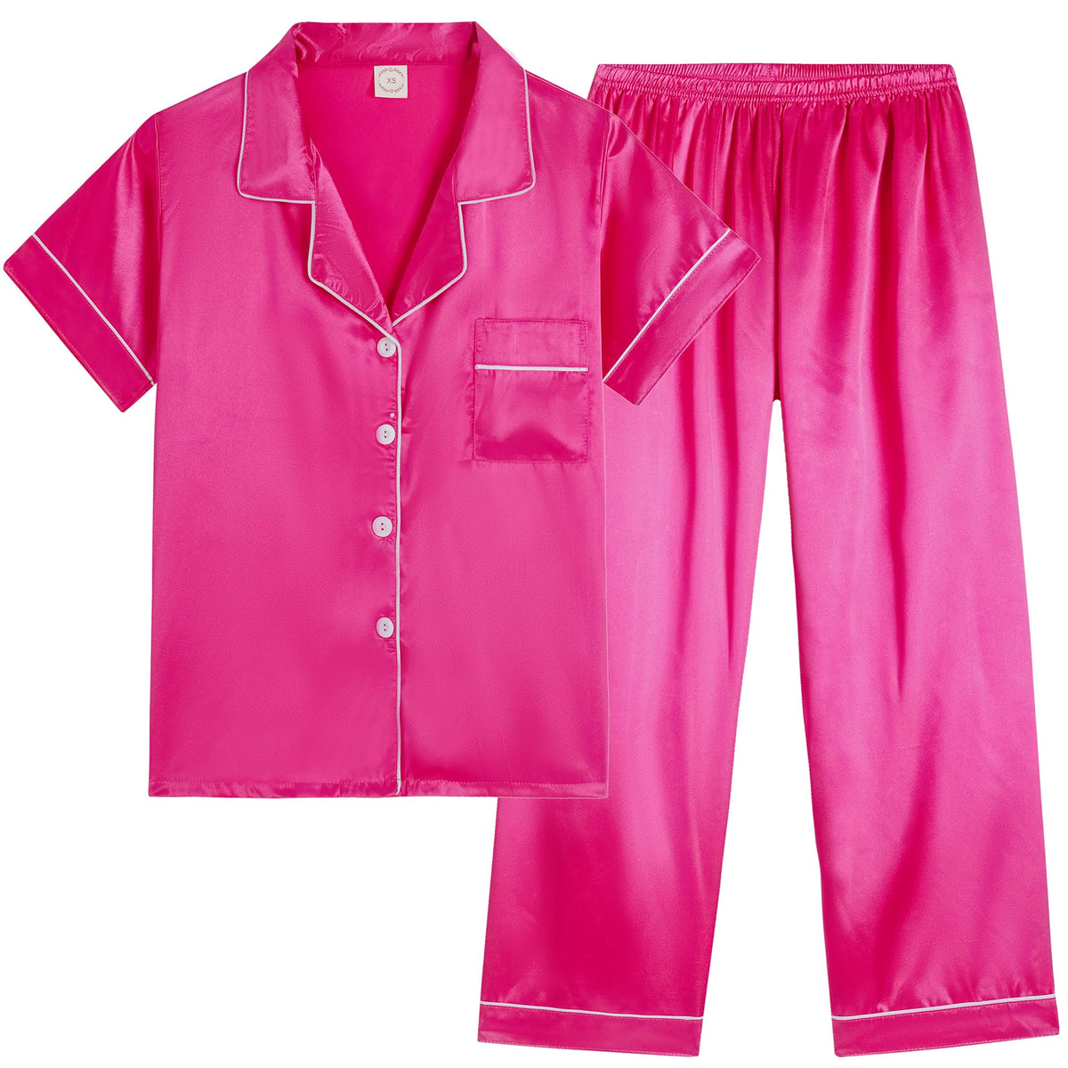Vopmocld Button Down Satin Pajamas Kids Short Sleeve Long Pant Silky Pyjama