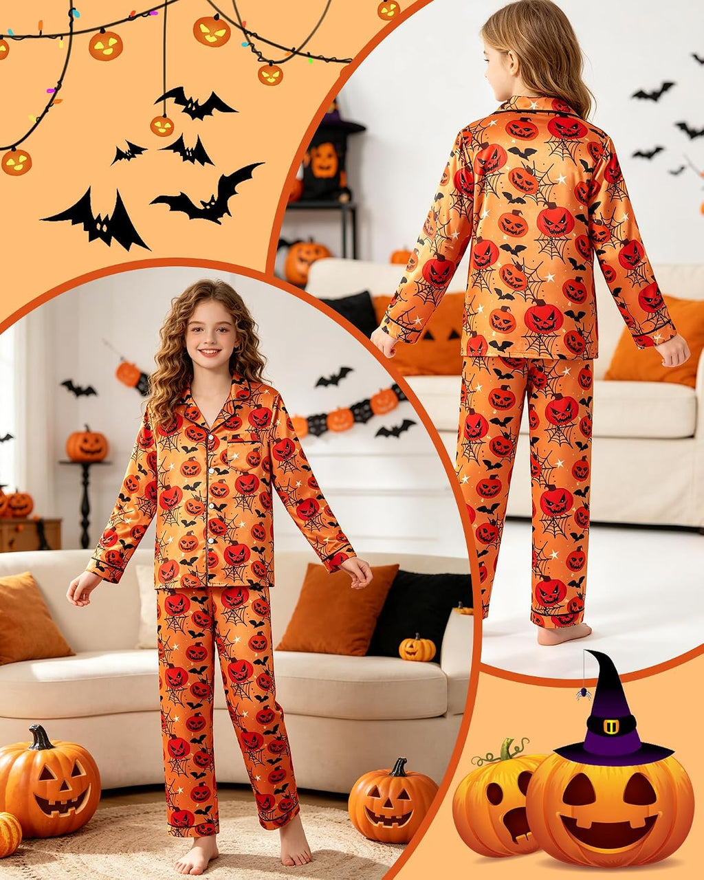 Girls Pajamas Satin Pajama Set Silky Bow Pjs Long Sleeve Button Down Sleepwear Loungewear Sets for Big Kids 7-14Y