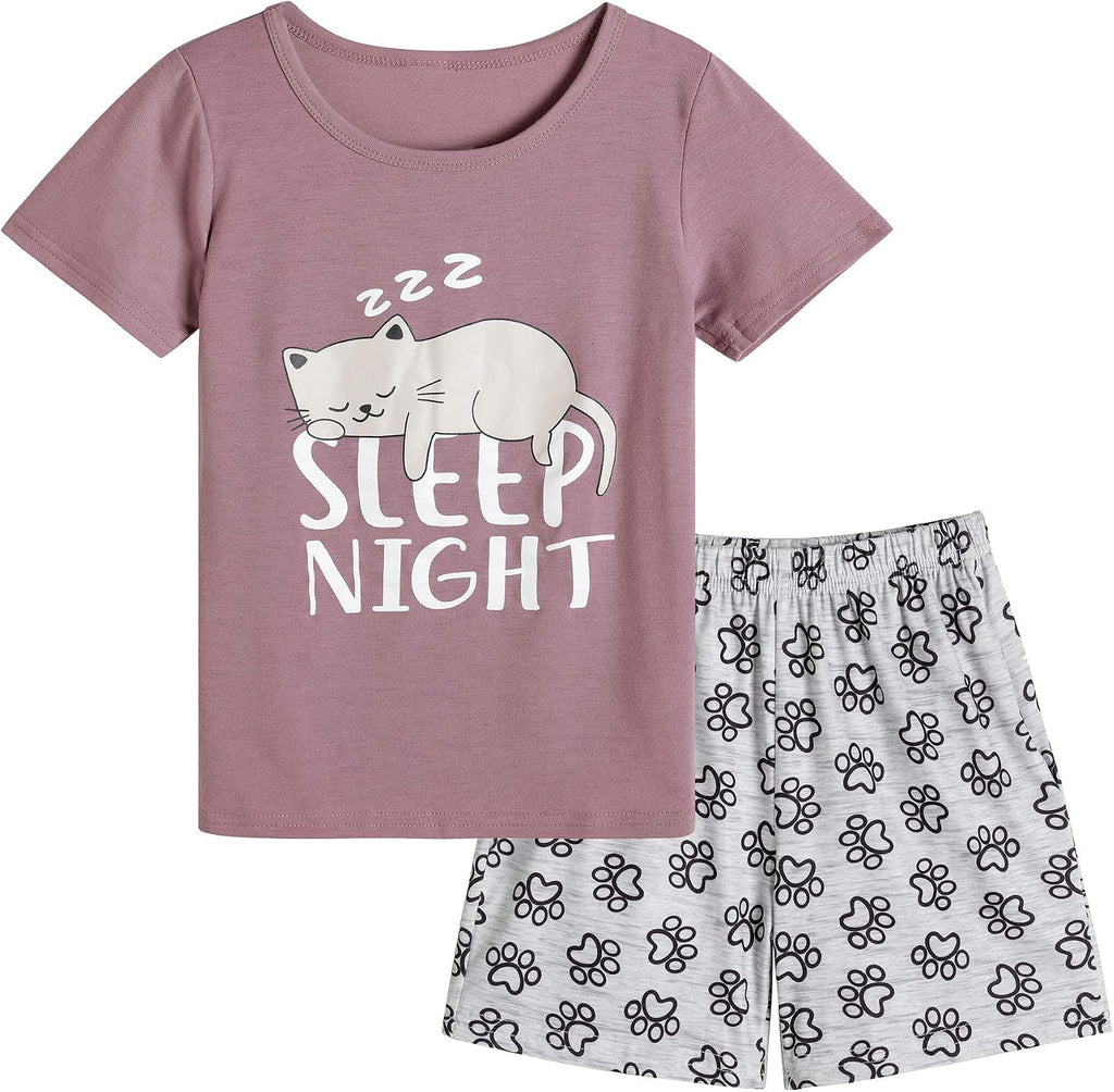 Vopmocld Big Girls Summer Pajama Shorts Sets Cute Sleepwear Nighty Cotton
