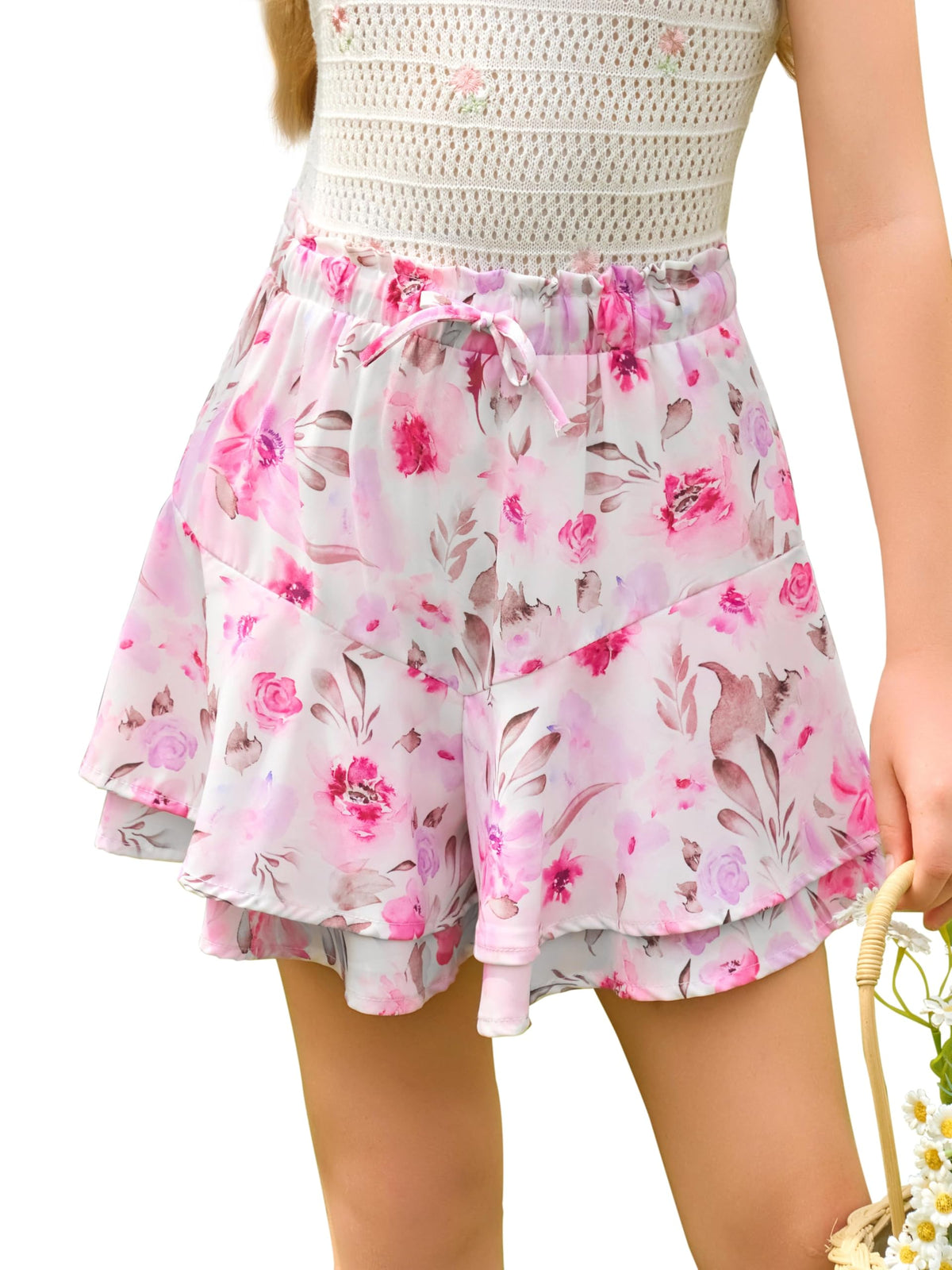 Haloumoning Girls Floral Skirts Kids Fashion Ruffle Flowy Shorts 5-14 Years