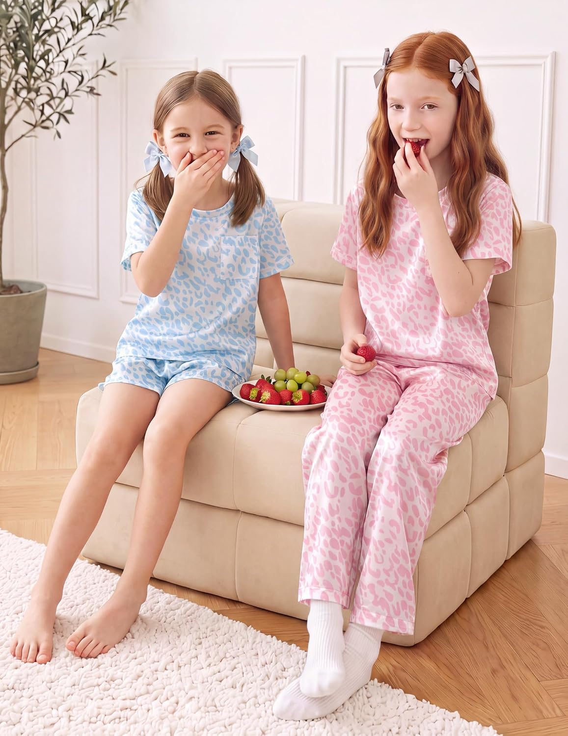 Arshiner Silky Girls Pajamas 3 Pcs Satin Short Sleeve Pjs Sleepwear Sets